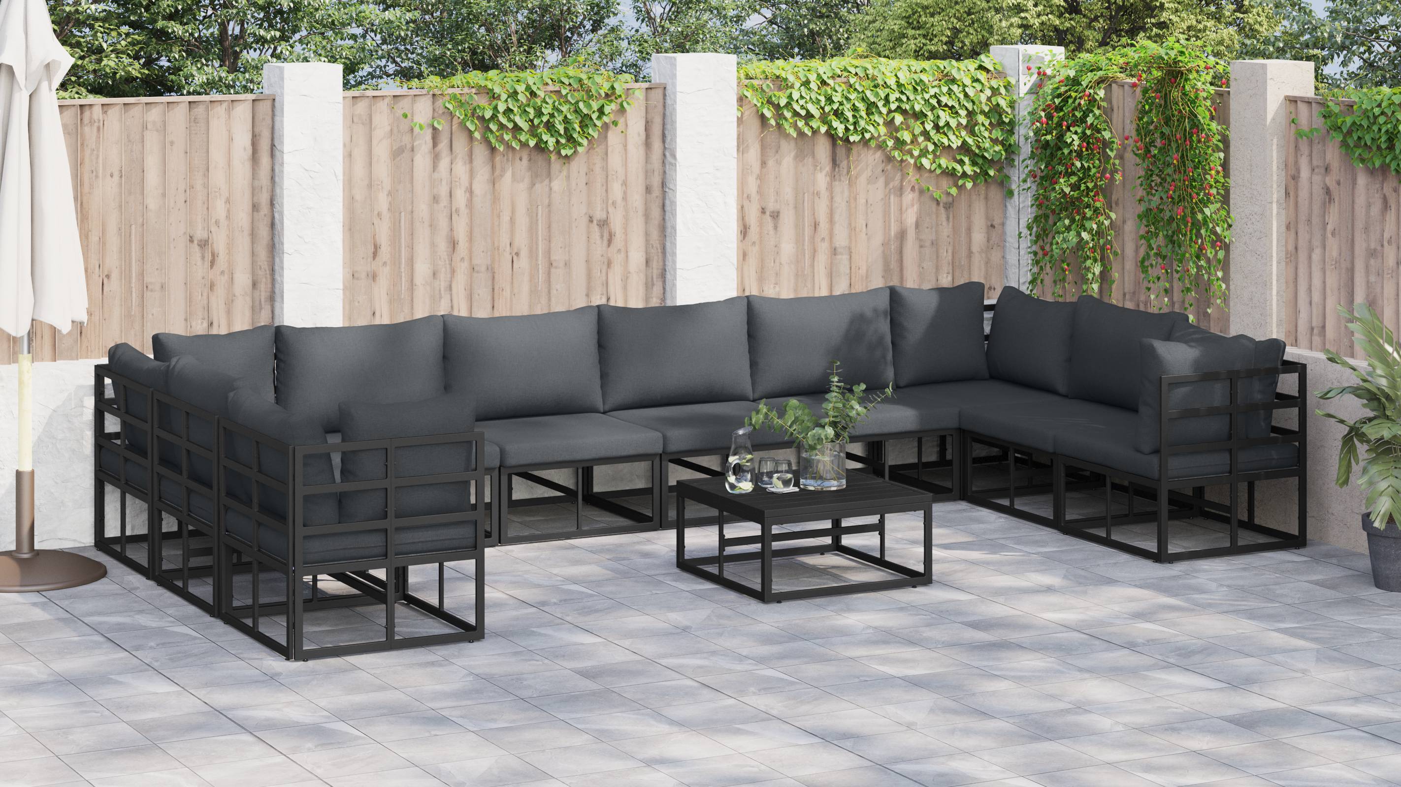 vidaXL Garten-Sofa-Set 10 pcs Schwarz 423 x 213 x 71 cm Aluminium