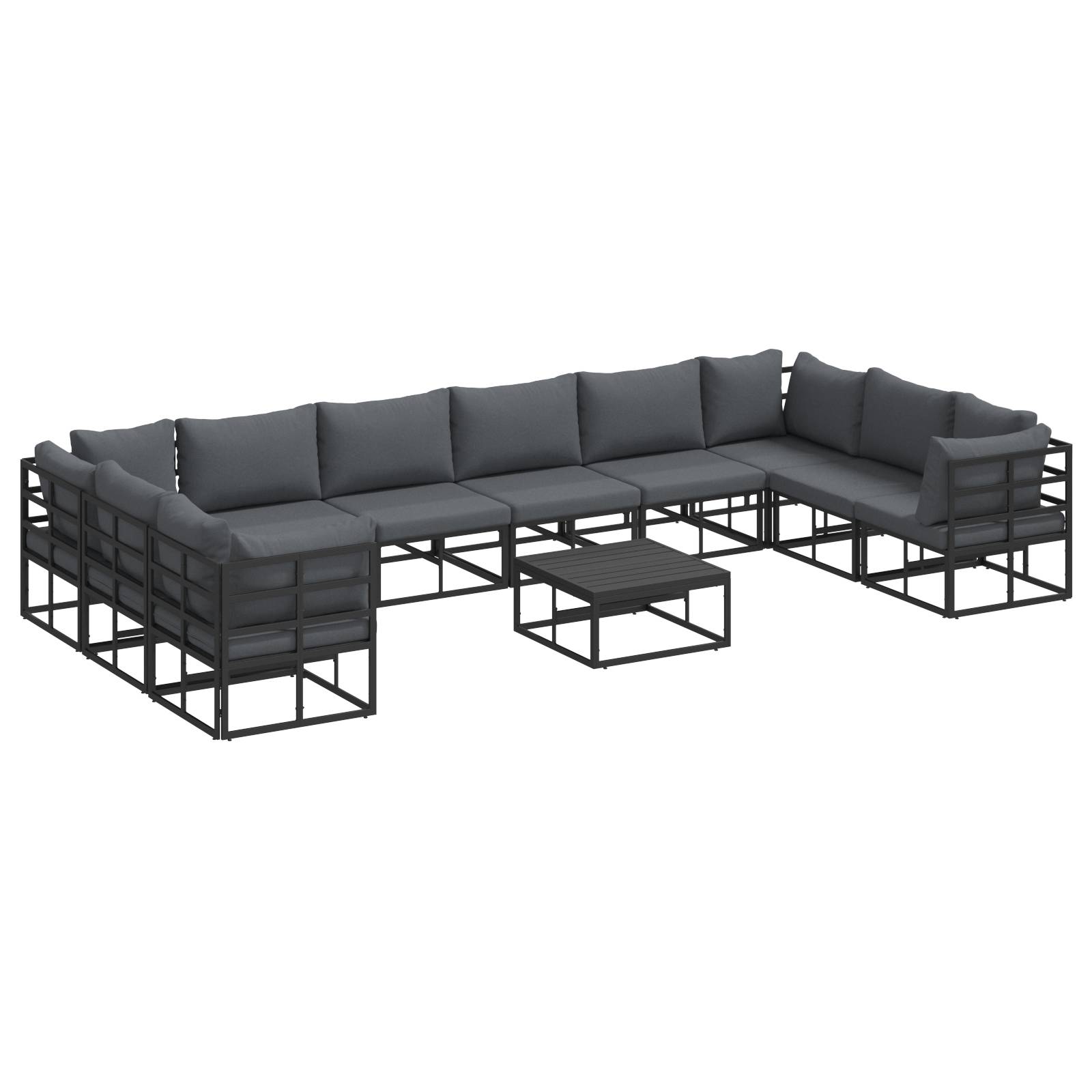 vidaXL Garten-Sofa-Set 11 pcs Schwarz 70 x 70 x 32 cm Aluminium