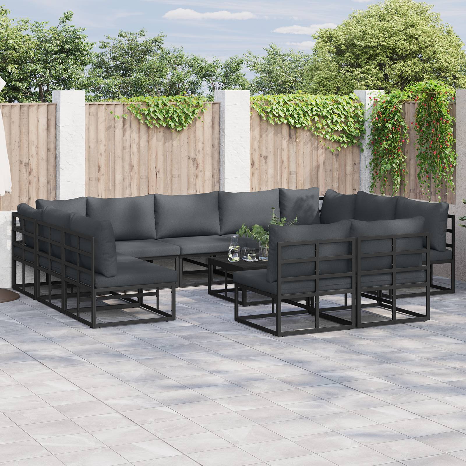 vidaXL Garten-Sofa-Set 12 pcs Schwarz 70 x 70 x 32 cm Aluminium