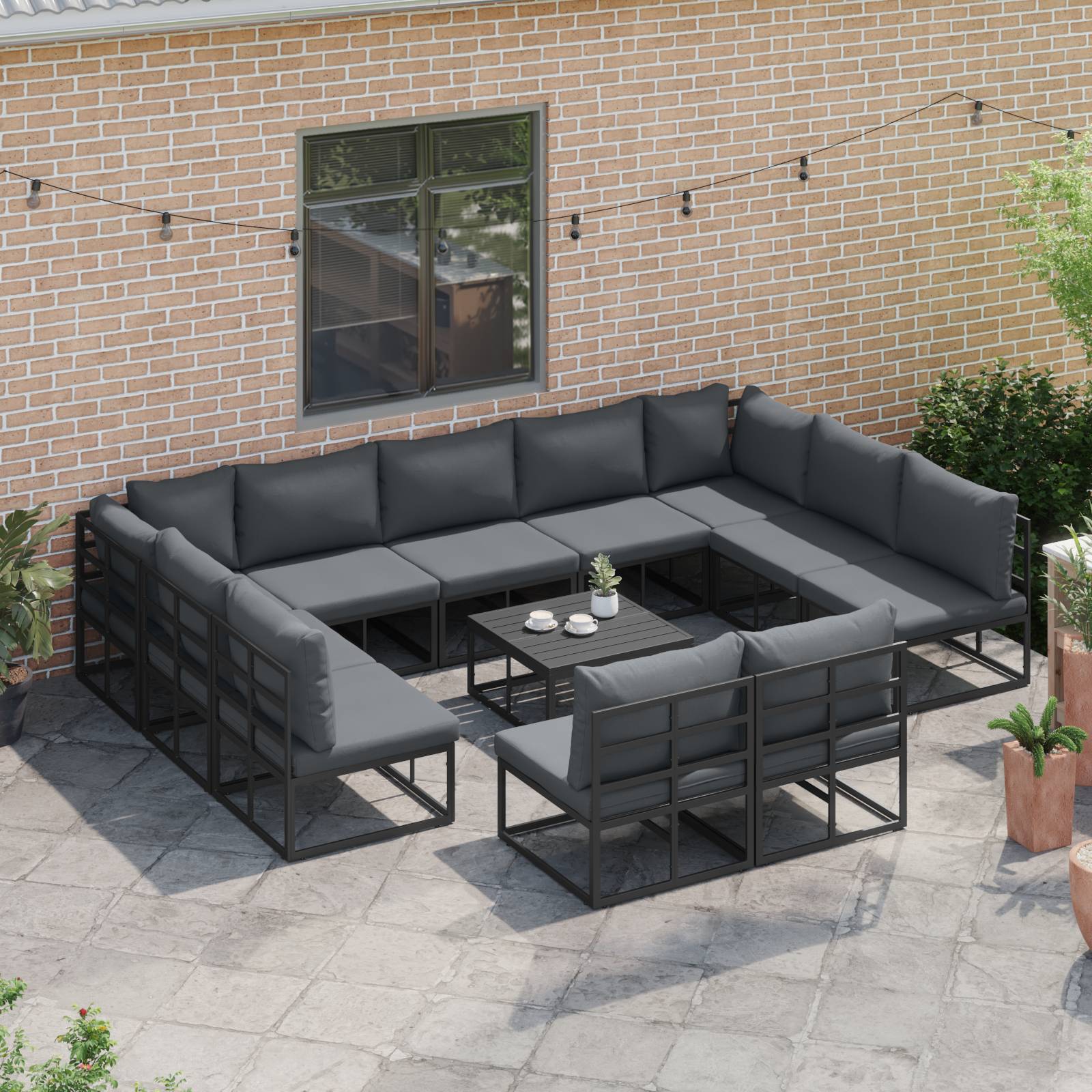 vidaXL Garten-Sofa-Set 12 pcs Schwarz 70 x 70 x 32 cm Aluminium