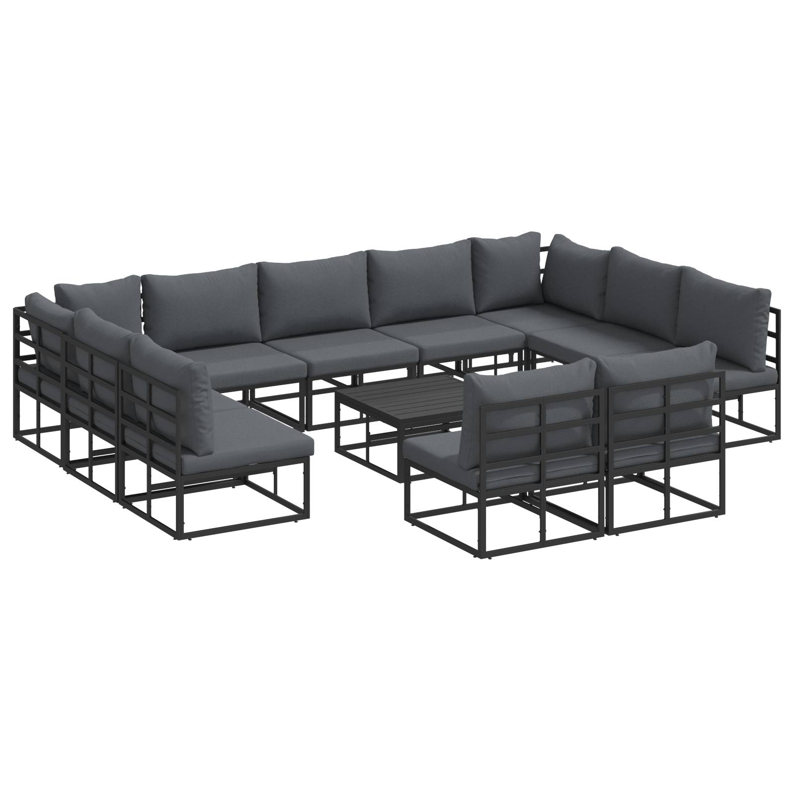 vidaXL Garten-Sofa-Set 12 pcs Schwarz 70 x 70 x 32 cm Aluminium