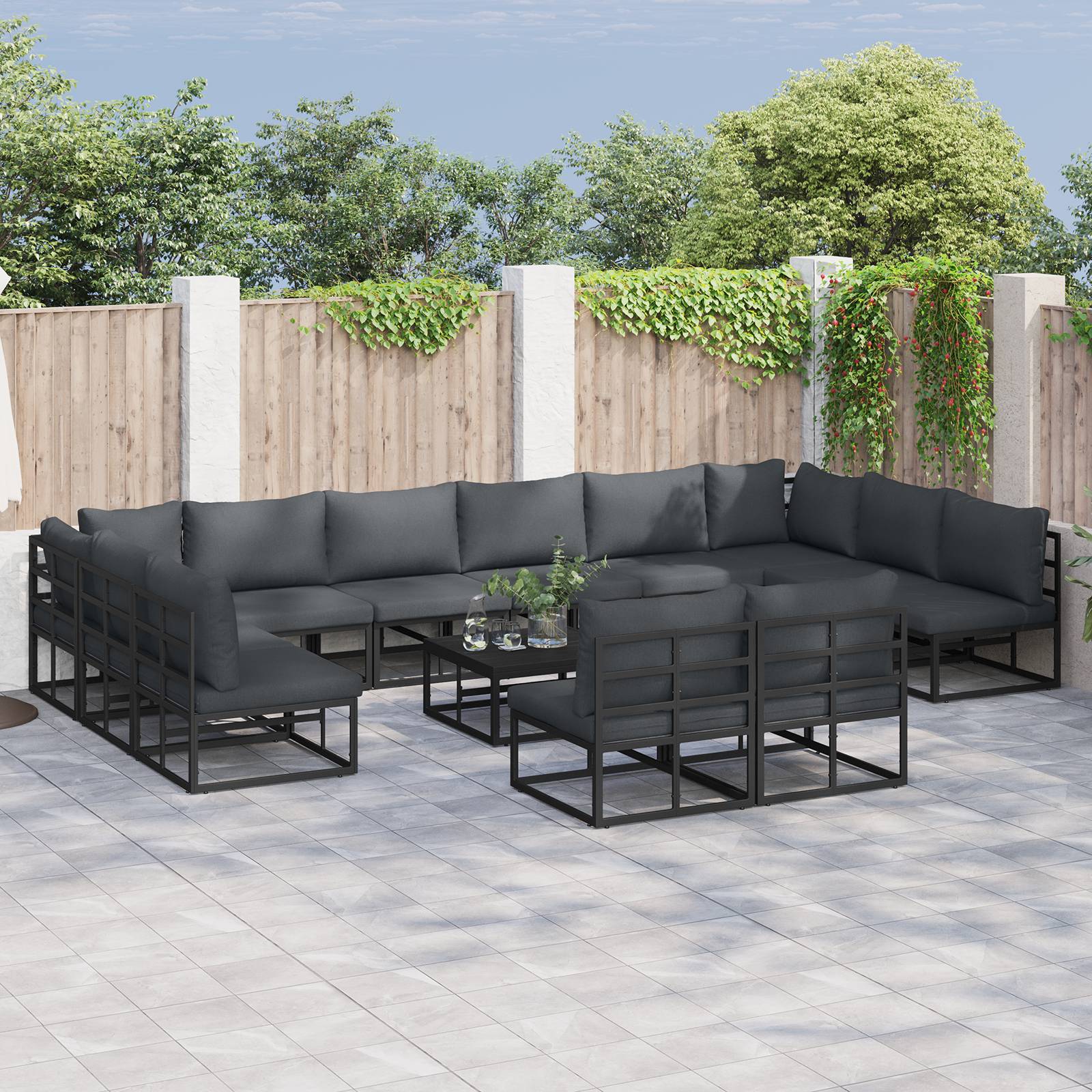 vidaXL Garten-Sofa-Set 12 pcs Schwarz 423 x 211,5 x 71 cm Aluminium