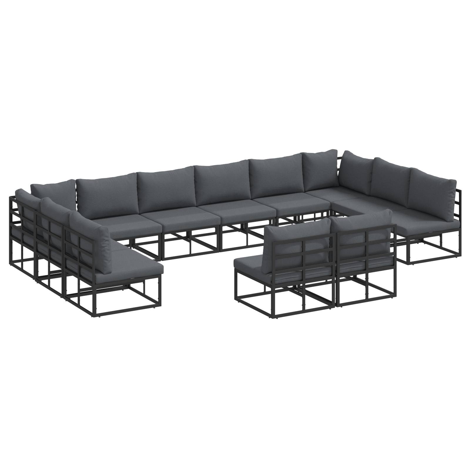 vidaXL Garten-Sofa-Set 12 pcs Schwarz 423 x 211,5 x 71 cm Aluminium