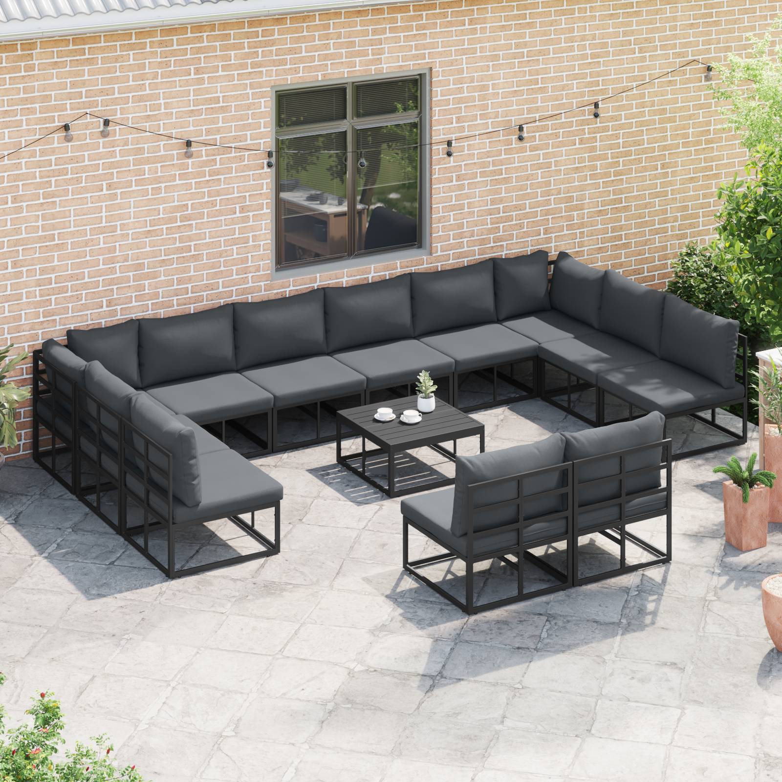 vidaXL Garten-Sofa-Set 12 pcs Schwarz 423 x 211,5 x 71 cm Aluminium