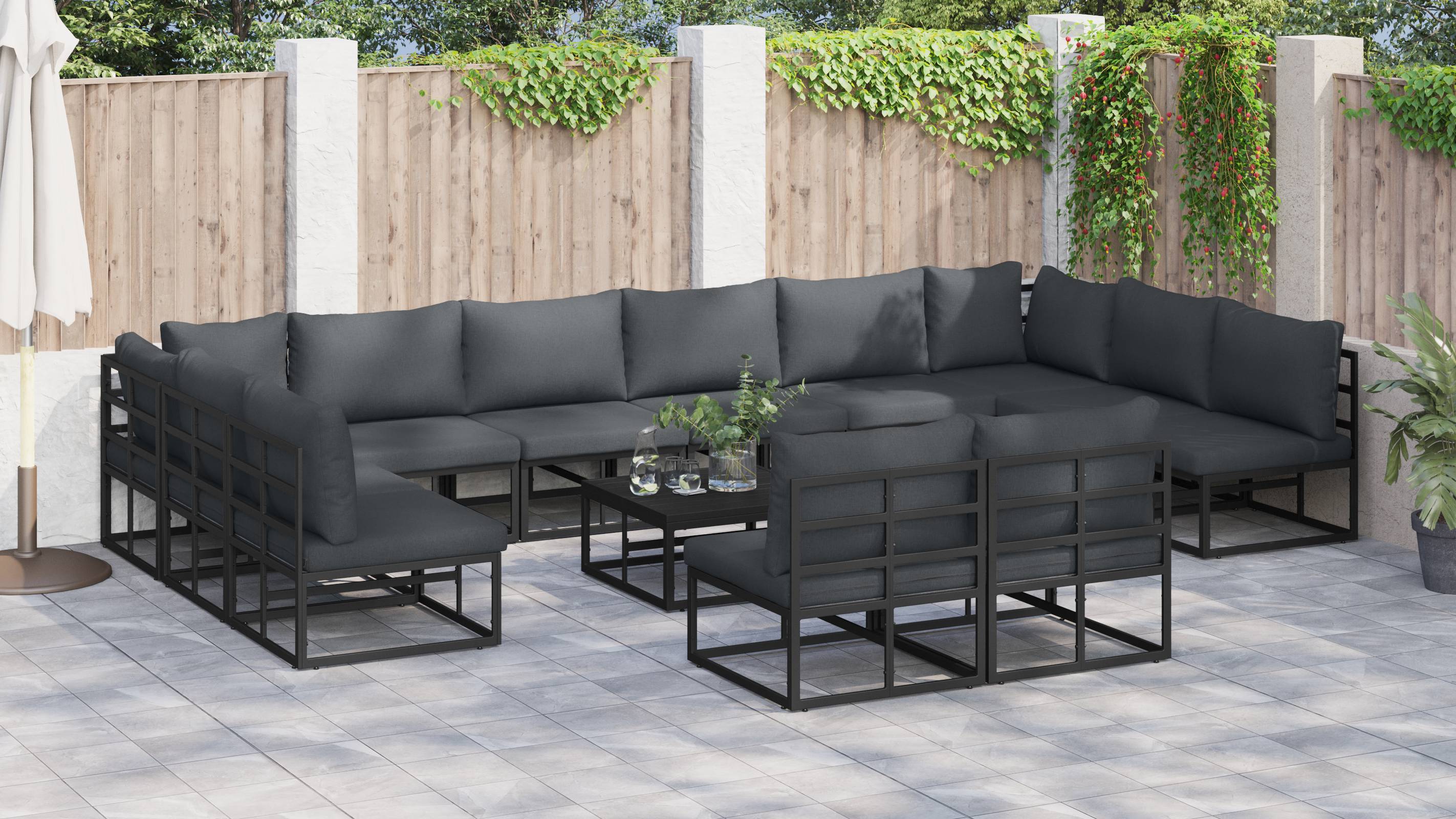 vidaXL Garten-Sofa-Set 12 pcs Schwarz 423 x 211,5 x 71 cm Aluminium