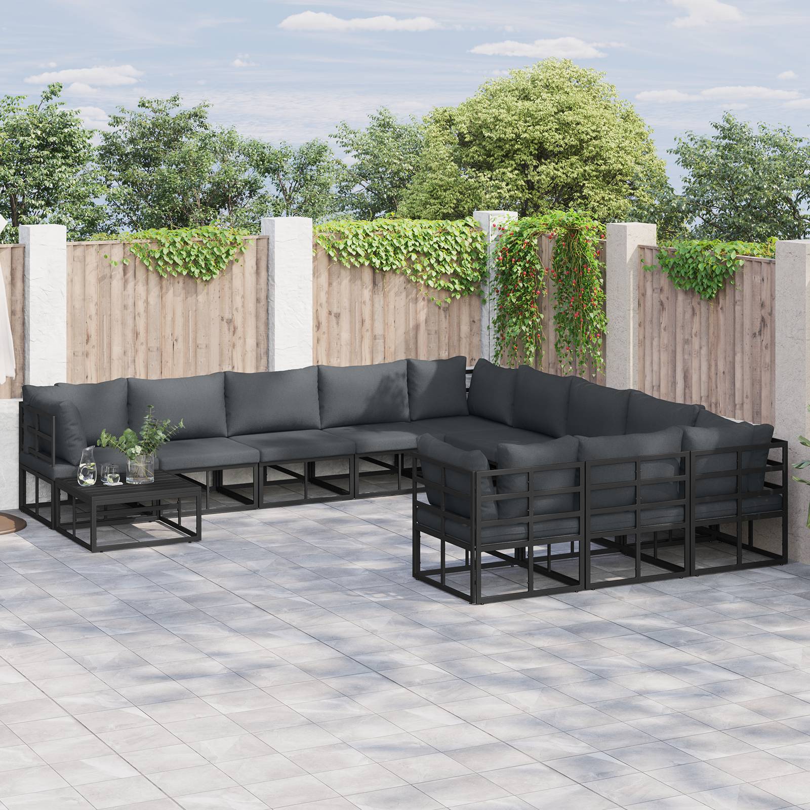 vidaXL Garten-Sofa-Set 11 pcs Schwarz 70 x 70 x 32 cm Aluminium