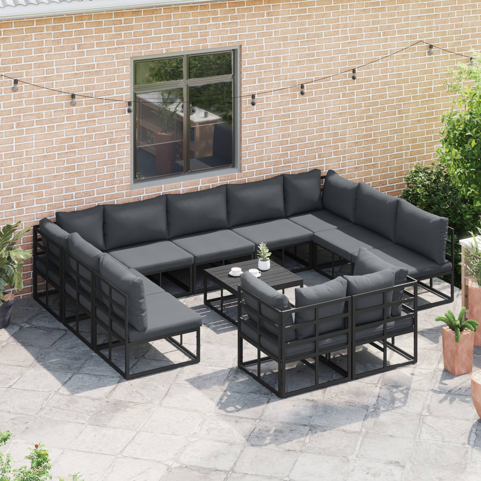 vidaXL Garten-Sofa-Set 11 pcs Schwarz 70 x 70 x 32 cm Aluminium