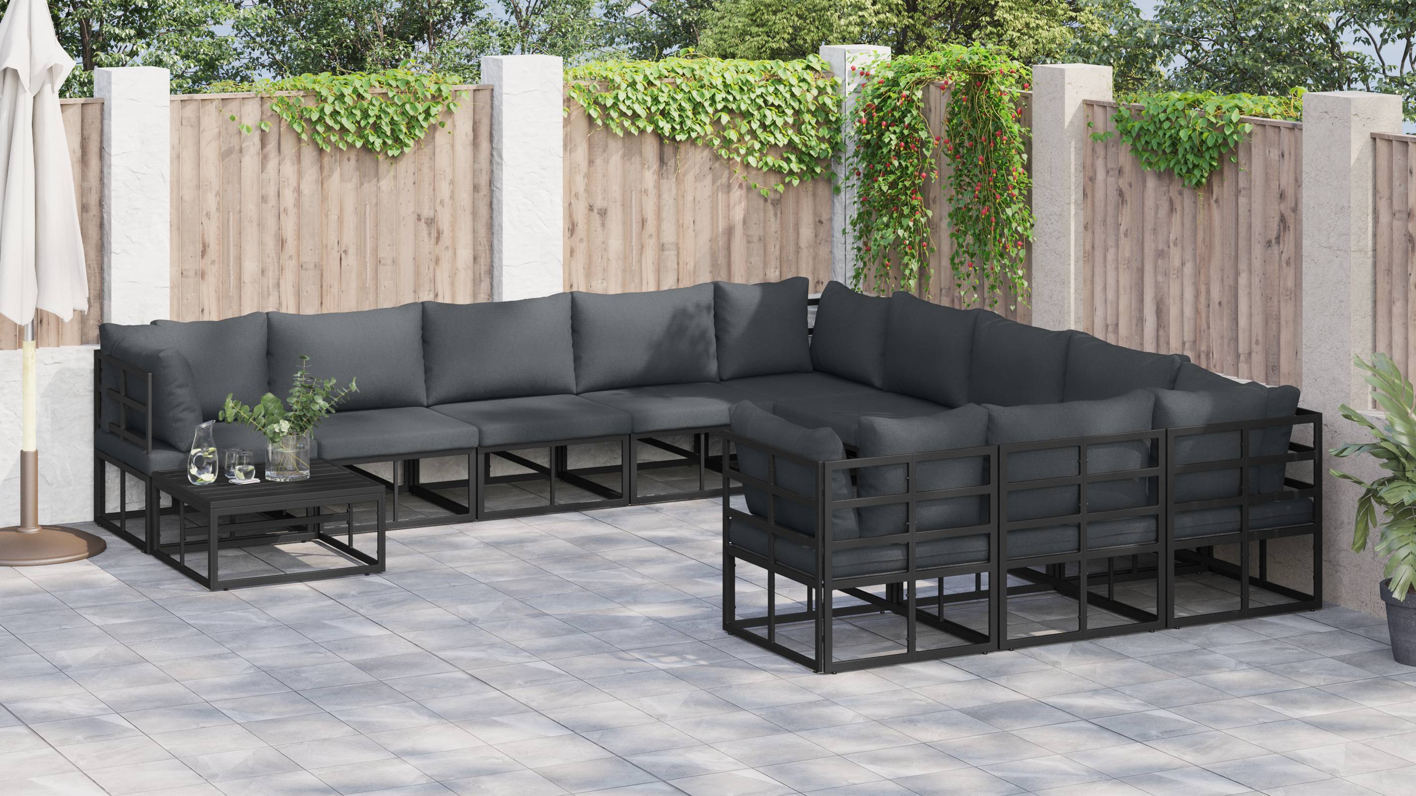 vidaXL Garten-Sofa-Set 11 pcs Schwarz 70 x 70 x 32 cm Aluminium