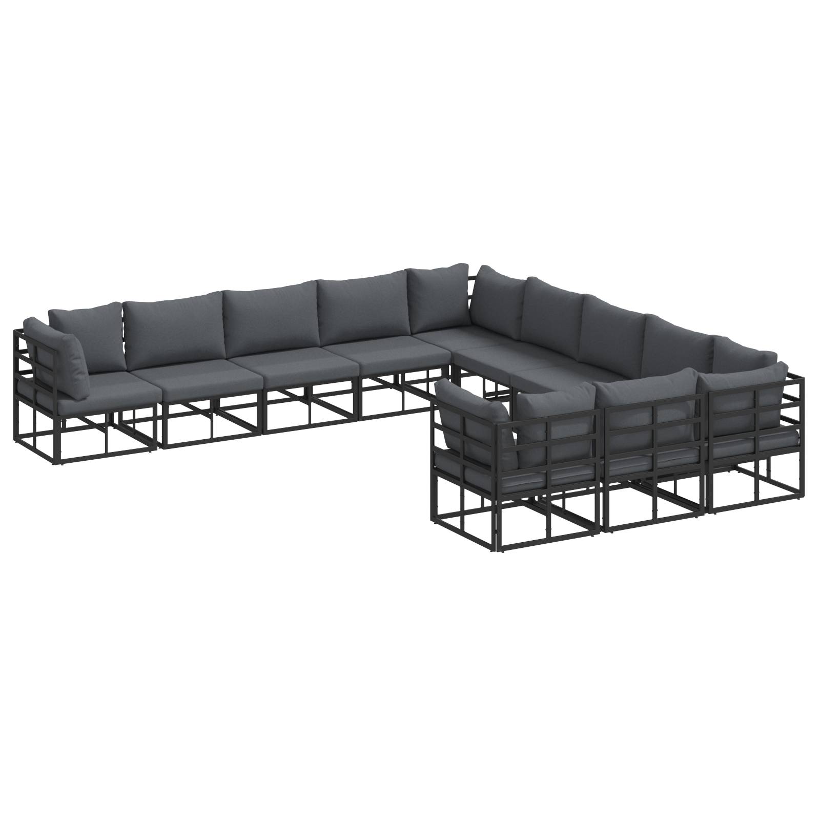 vidaXL Garten-Sofa-Set 11 pcs Schwarz 70 x 70 x 32 cm Aluminium