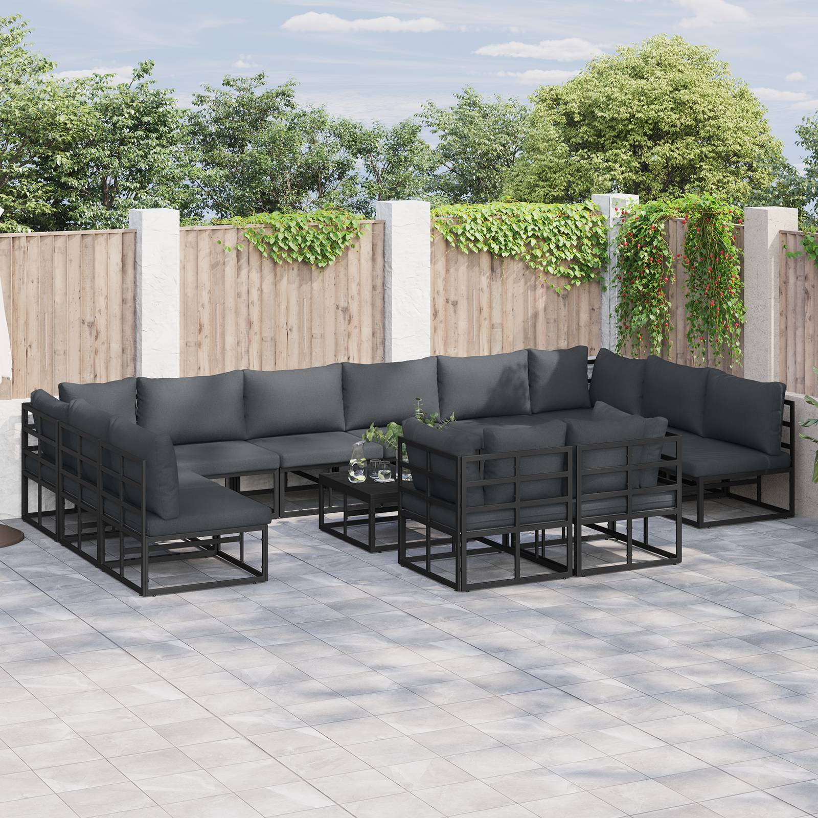 vidaXL Garten-Sofa-Set 13 pcs Schwarz 70 x 70 x 32 cm Aluminium