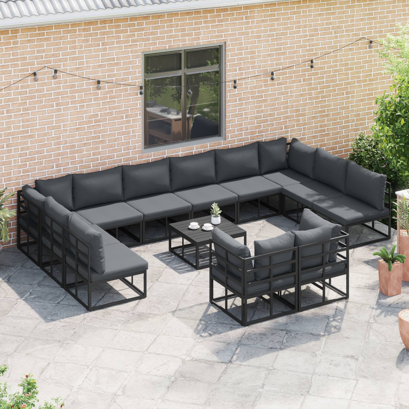vidaXL Garten-Sofa-Set 13 pcs Schwarz 70 x 70 x 32 cm Aluminium