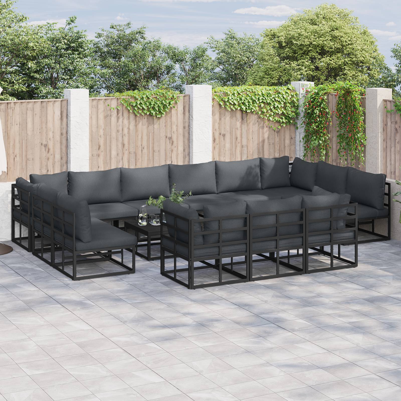vidaXL Garten-Sofa-Set 13 pcs Schwarz 423 x 211,5 x 71 cm Aluminium