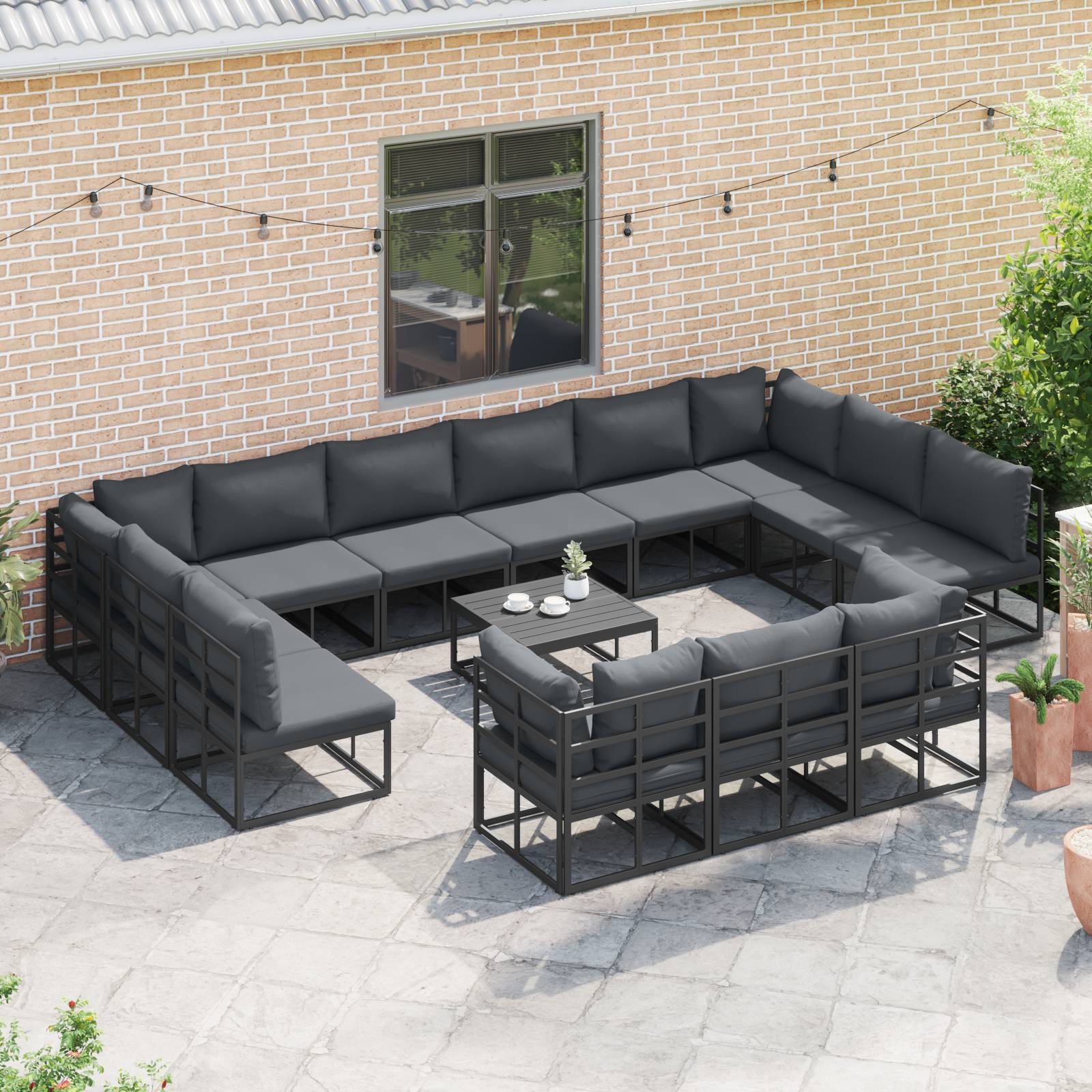 vidaXL Garten-Sofa-Set 13 pcs Schwarz 423 x 211,5 x 71 cm Aluminium