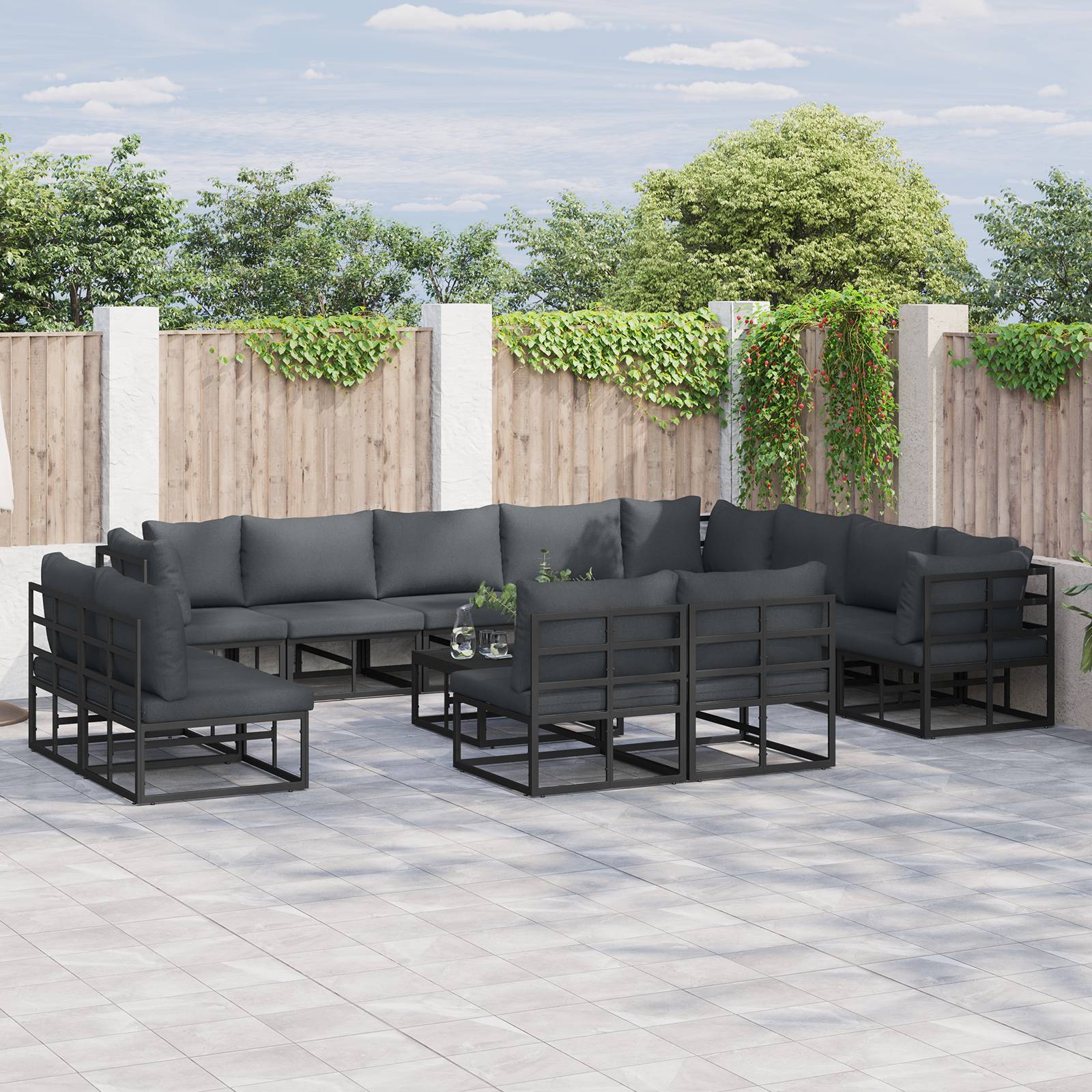 vidaXL Garten-Sofa-Set 13 pcs Schwarz 70 x 70 x 32 cm Aluminium