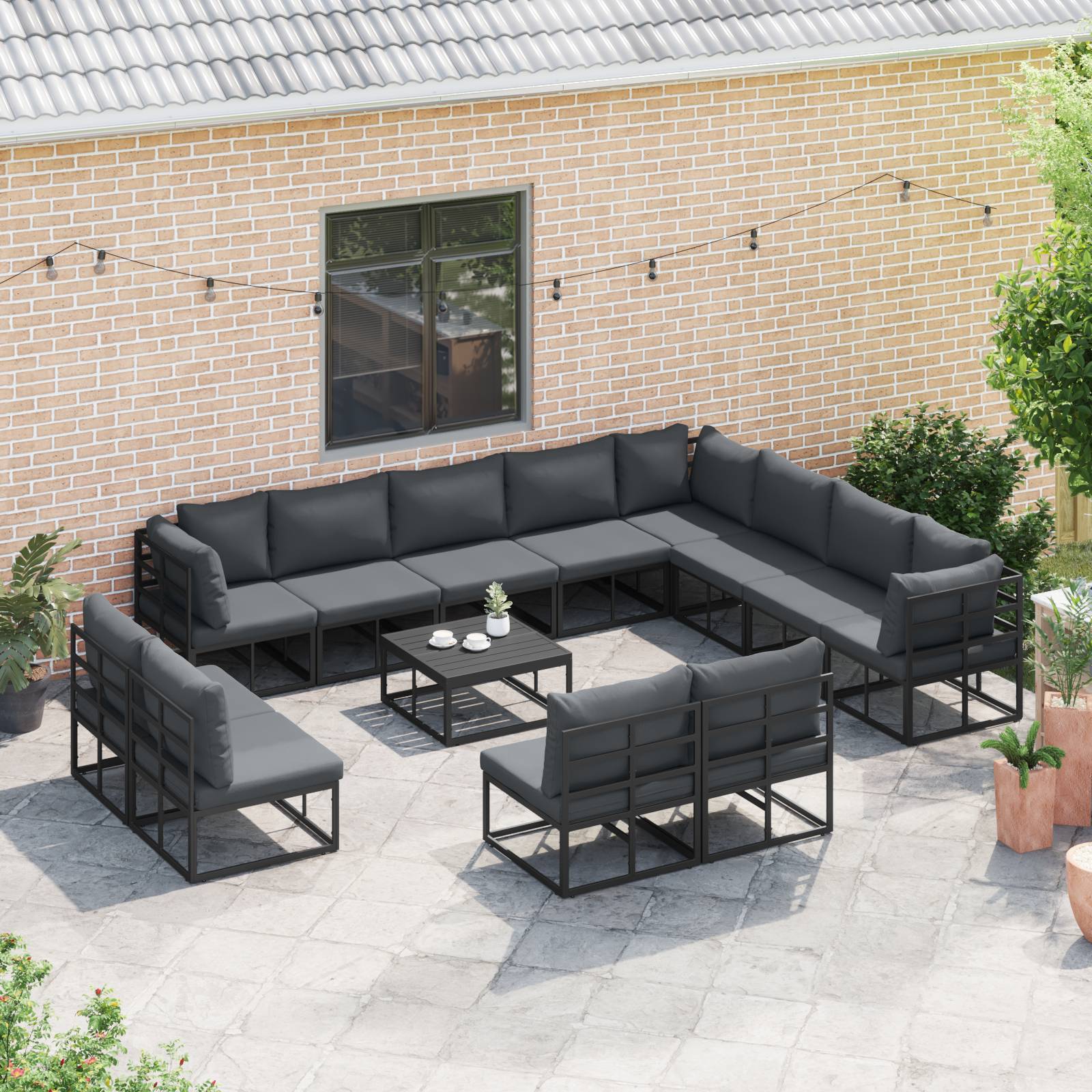 vidaXL Garten-Sofa-Set 13 pcs Schwarz 70 x 70 x 32 cm Aluminium