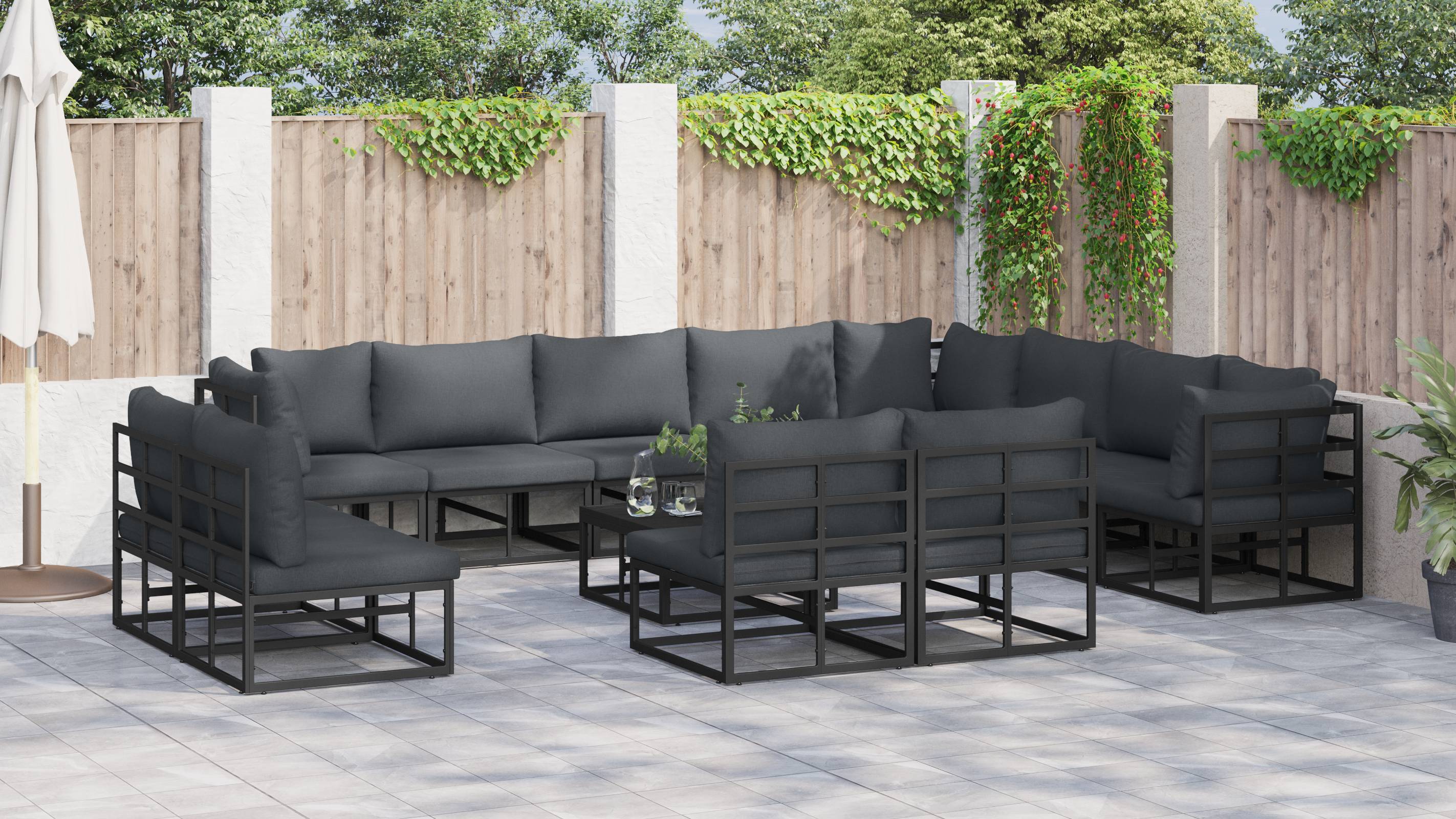 vidaXL Garten-Sofa-Set 13 pcs Schwarz 70 x 70 x 32 cm Aluminium