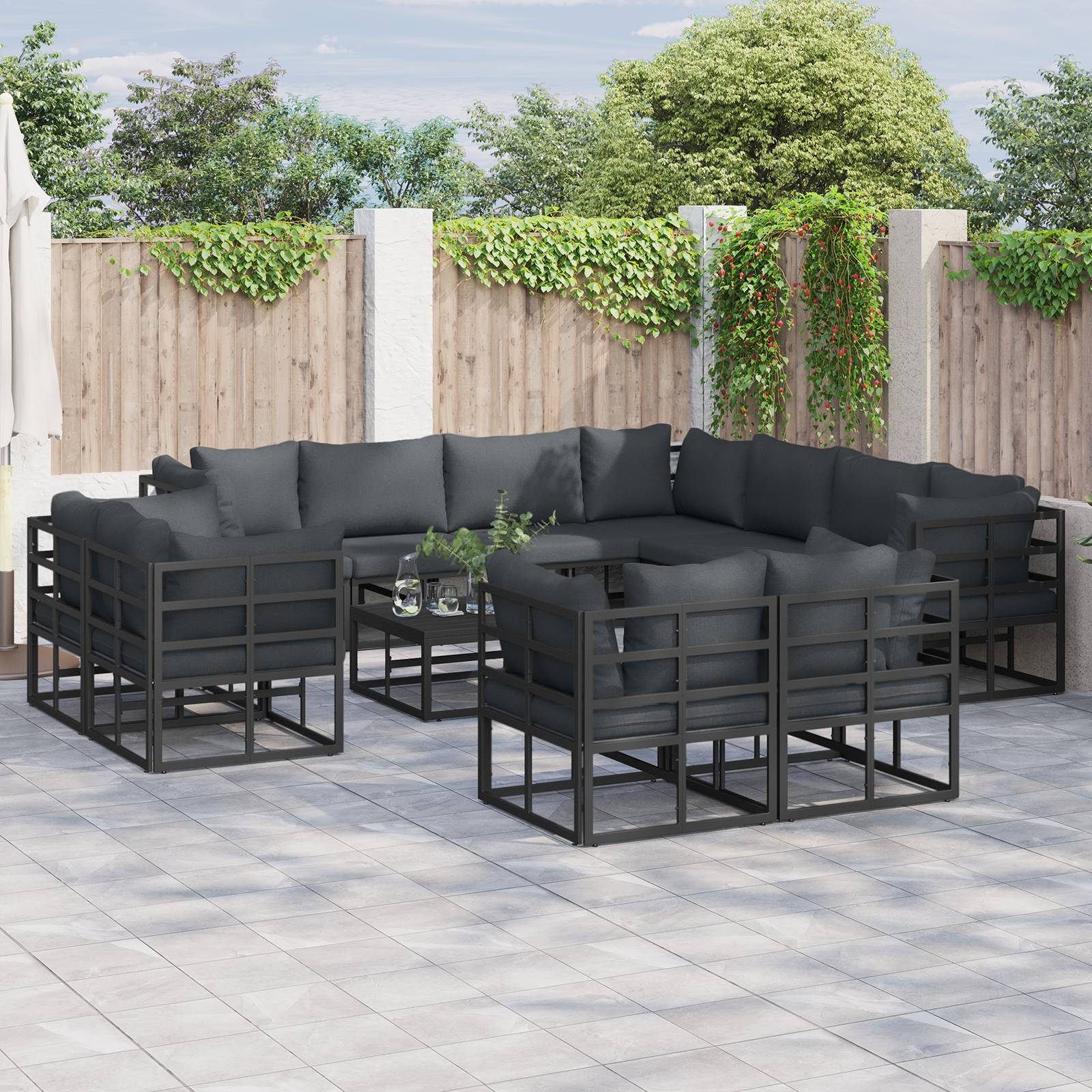 vidaXL Garten-Sofa-Set 11 pcs Schwarz 283 x 283 x 71 cm Aluminium