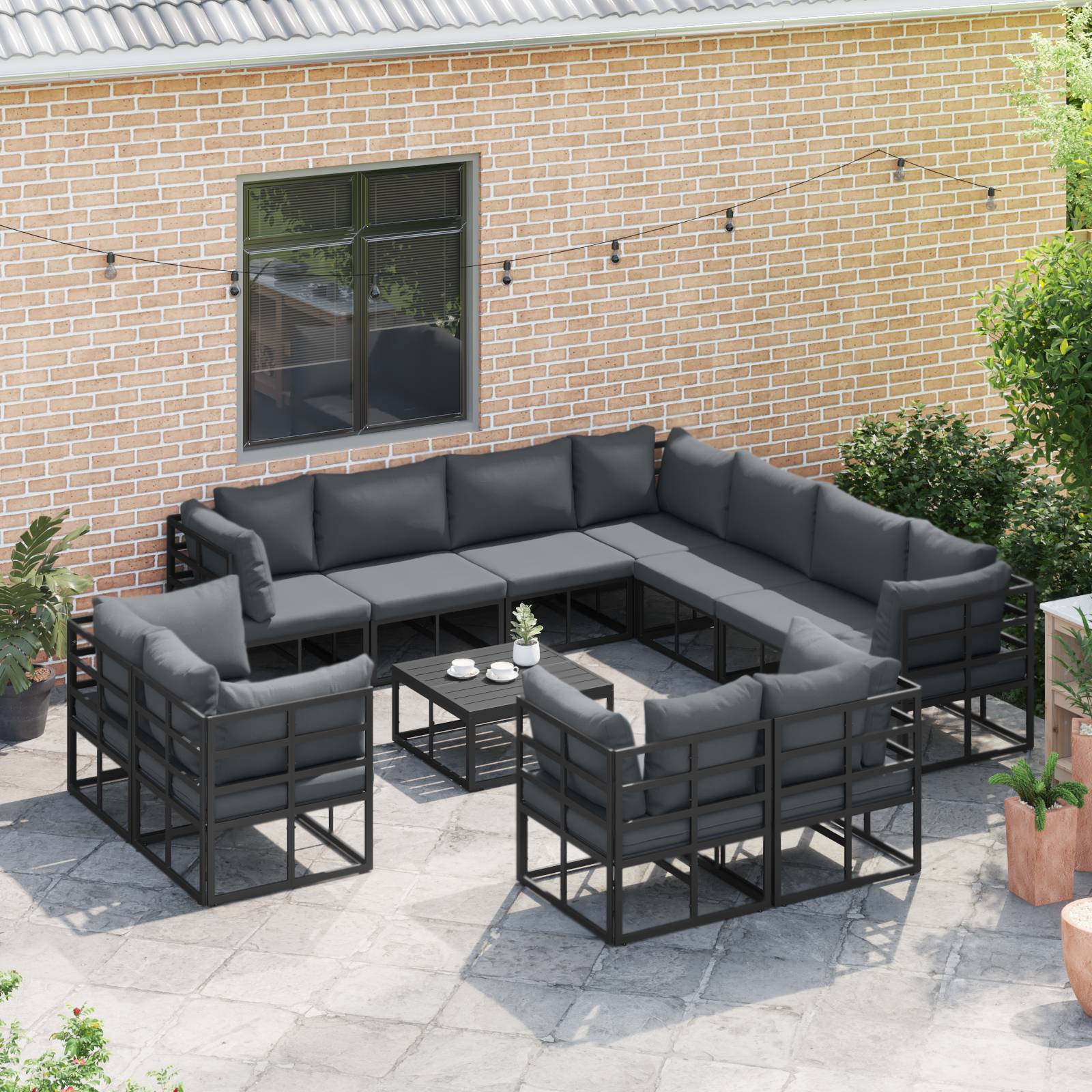 vidaXL Garten-Sofa-Set 11 pcs Schwarz 283 x 283 x 71 cm Aluminium