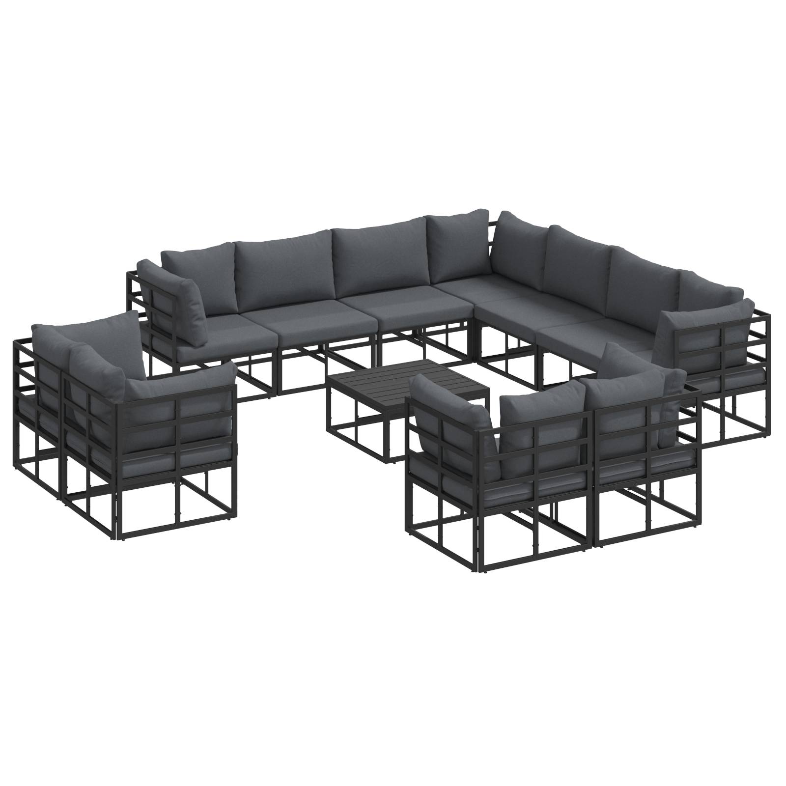 vidaXL Garten-Sofa-Set 12 pcs Schwarz 70 x 70 x 32 cm Aluminium