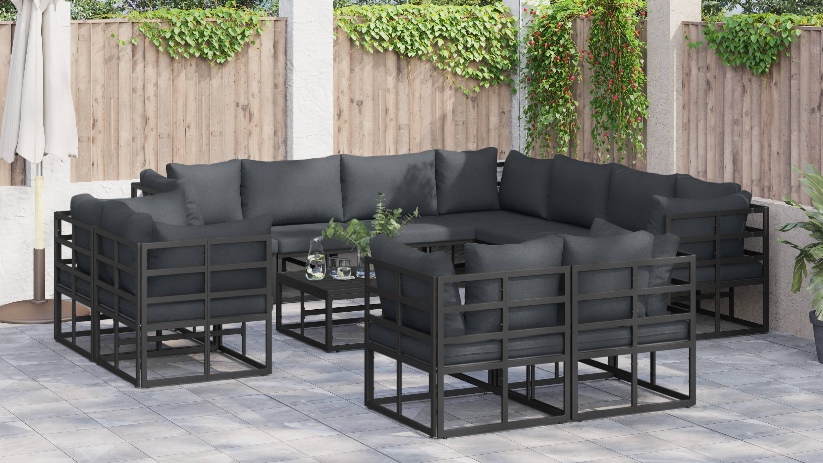 vidaXL Garten-Sofa-Set 11 pcs Schwarz 283 x 283 x 71 cm Aluminium