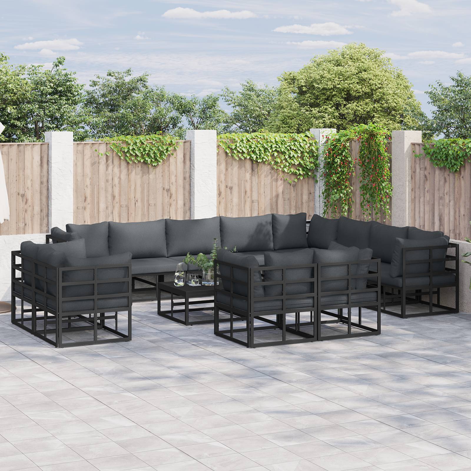 vidaXL Garten-Sofa-Set 12 pcs Schwarz 353 x 283 x 71 cm Aluminium