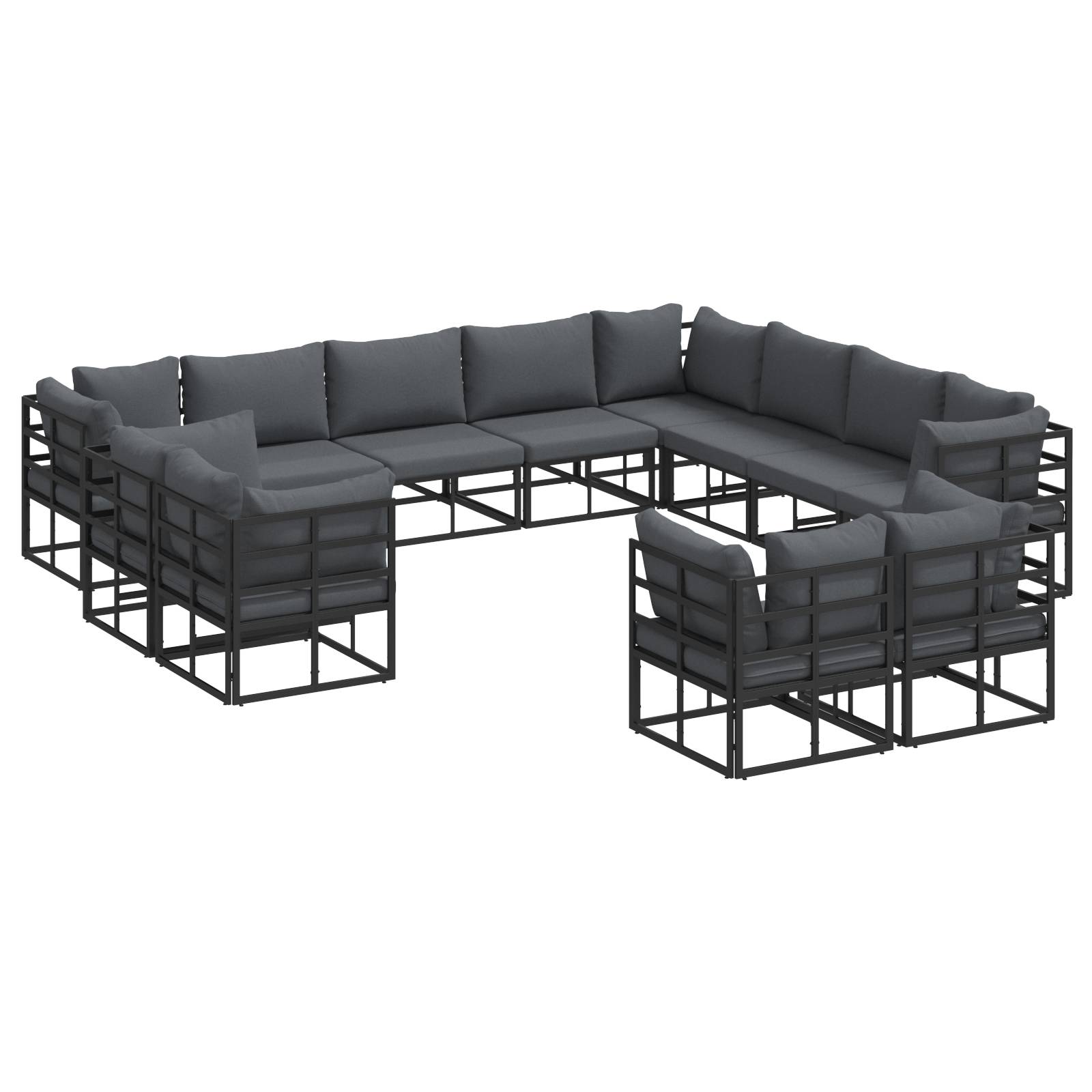 vidaXL Garten-Sofa-Set 12 pcs Schwarz 353 x 283 x 71 cm Aluminium