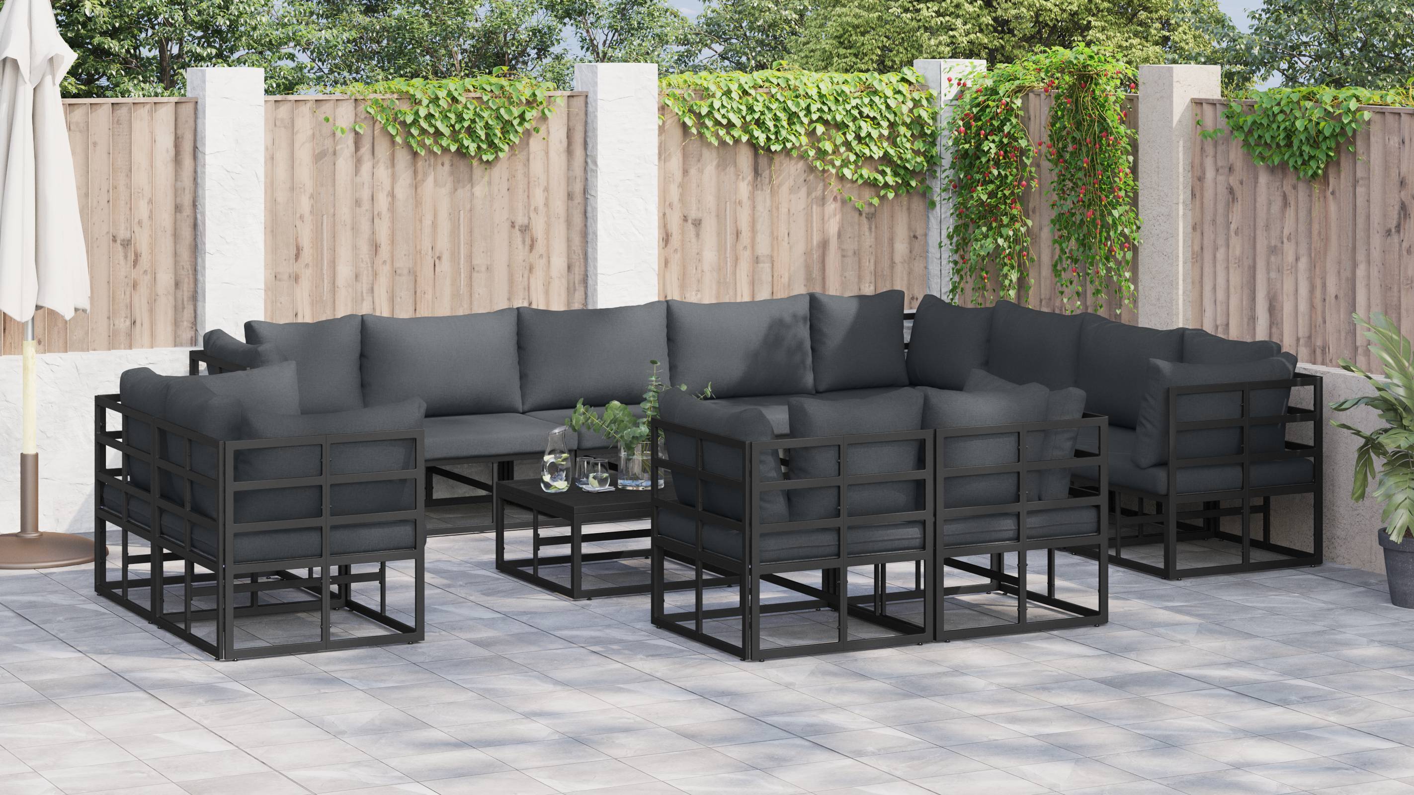 vidaXL Garten-Sofa-Set 12 pcs Schwarz 353 x 283 x 71 cm Aluminium