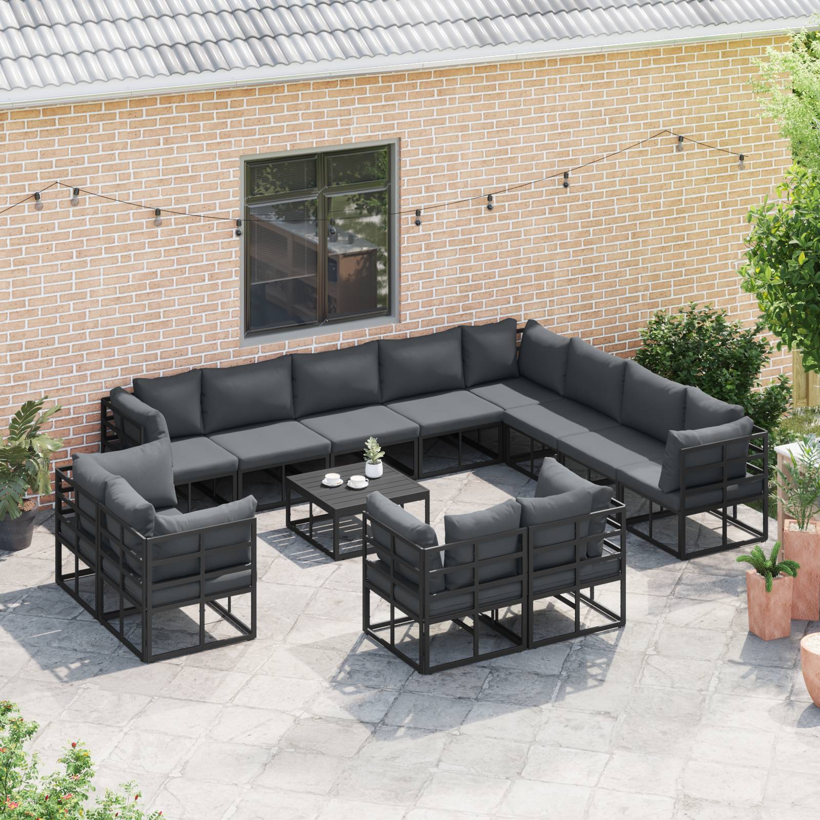 vidaXL Garten-Sofa-Set 12 pcs Schwarz 353 x 283 x 71 cm Aluminium