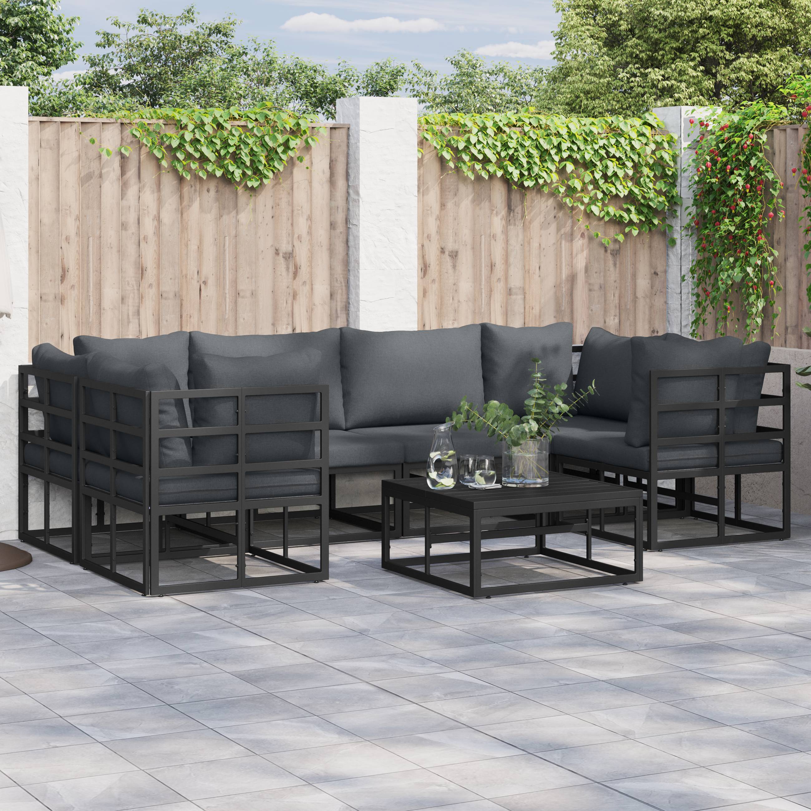vidaXL Garten-Sofa-Set 7 pcs Schwarz Aluminium