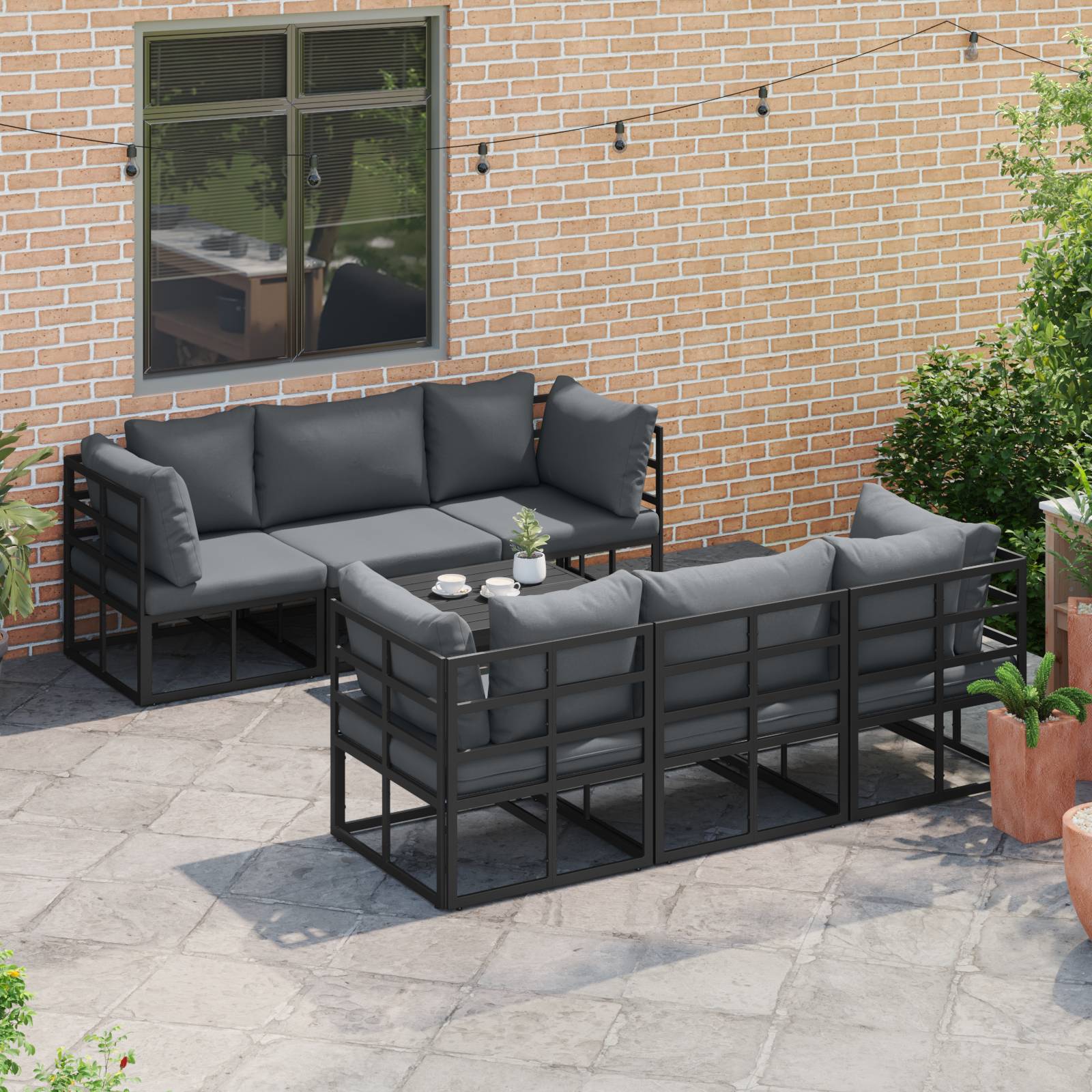 vidaXL Garten-Sofa-Set 7 pcs Schwarz Aluminium