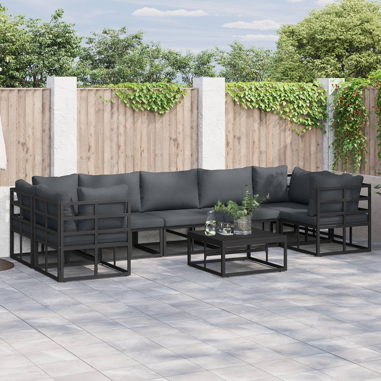 vidaXL Garten-Sofa-Set 8 pcs Schwarz Aluminium