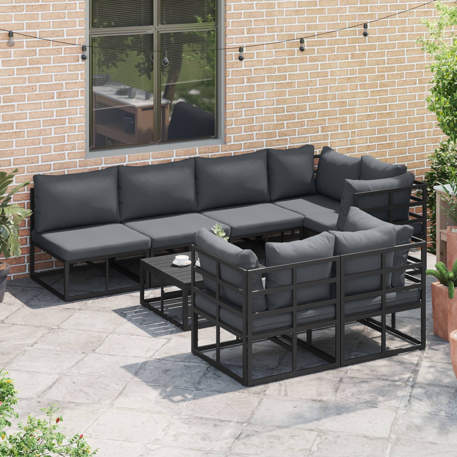 vidaXL Garten-Sofa-Set 8 pcs Schwarz Aluminium