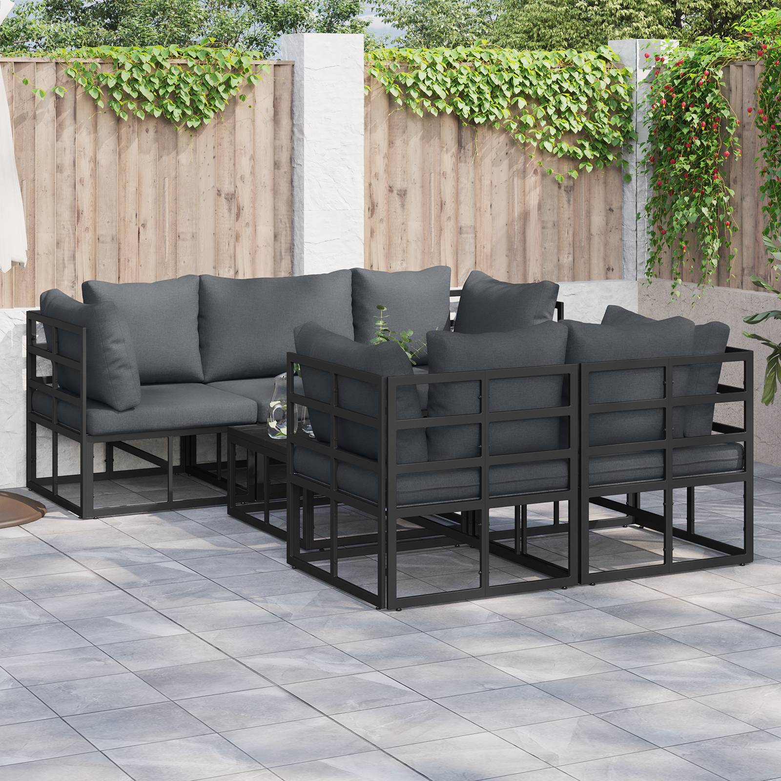 vidaXL Garten-Sofa-Set 6 pcs Schwarz 70 x 70 x 32 cm Aluminium