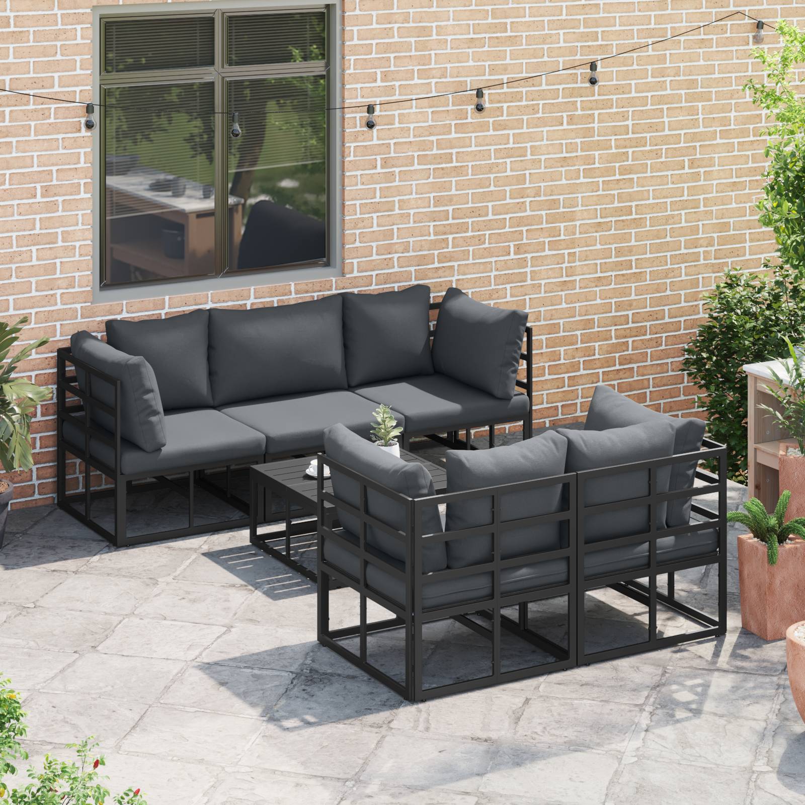 vidaXL Garten-Sofa-Set 6 pcs Schwarz 70 x 70 x 32 cm Aluminium