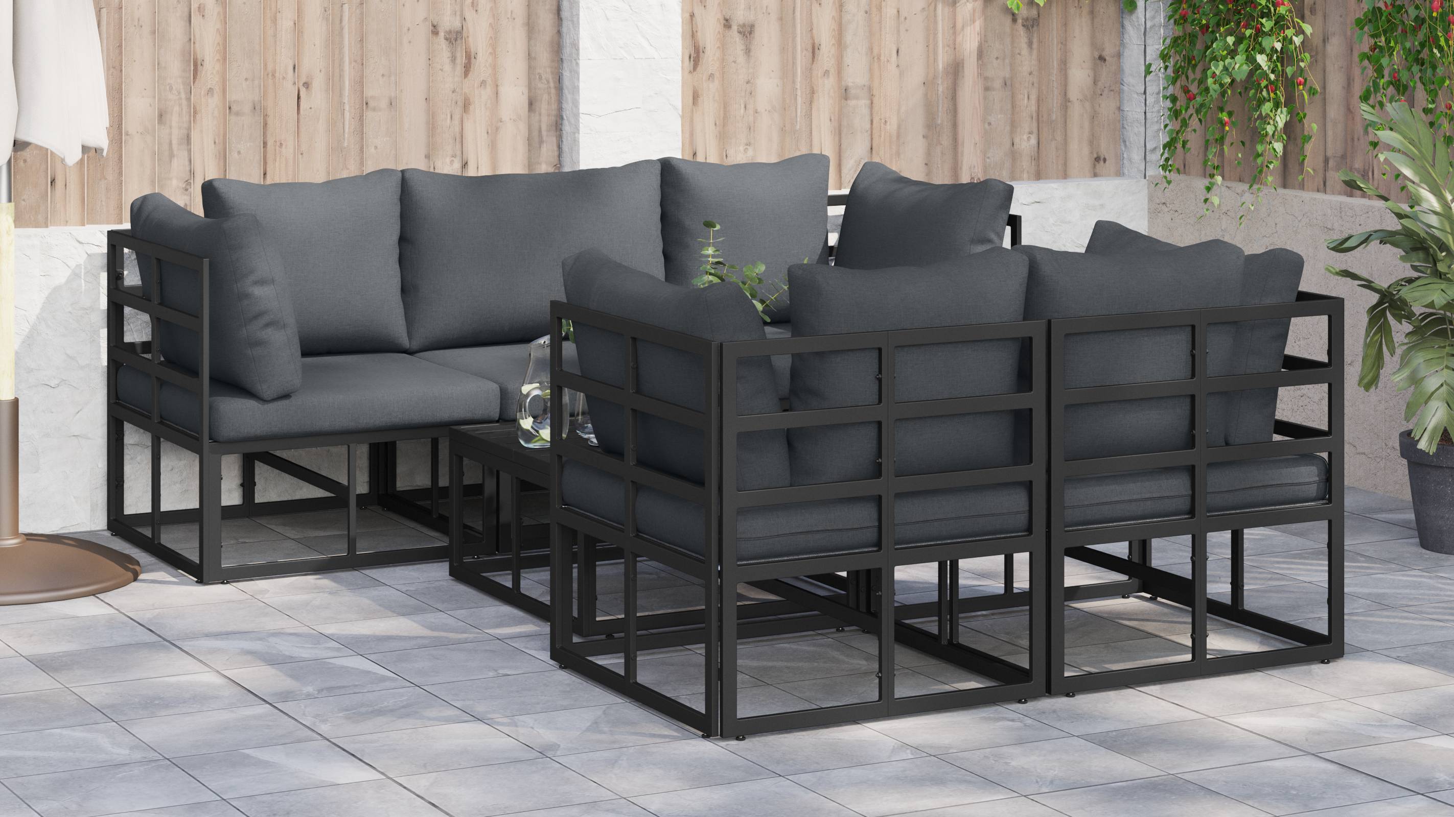 vidaXL Garten-Sofa-Set 6 pcs Schwarz 70 x 70 x 32 cm Aluminium