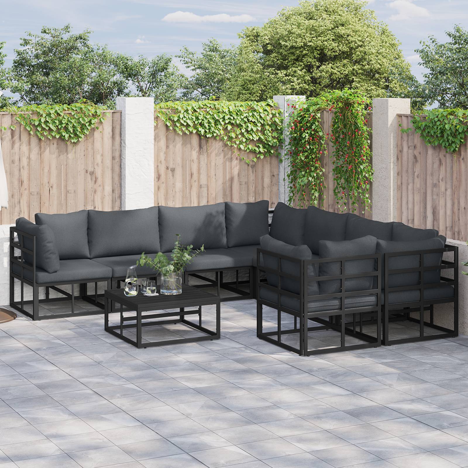 vidaXL Garten-Sofa-Set 9 pcs Schwarz 70 x 70 x 32 cm Aluminium