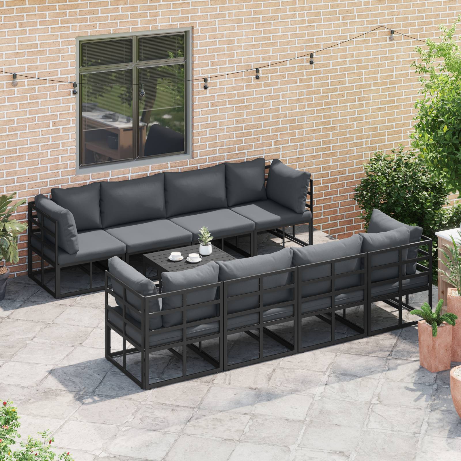 vidaXL Garten-Sofa-Set 9 pcs Schwarz 70 x 70 x 32 cm Aluminium
