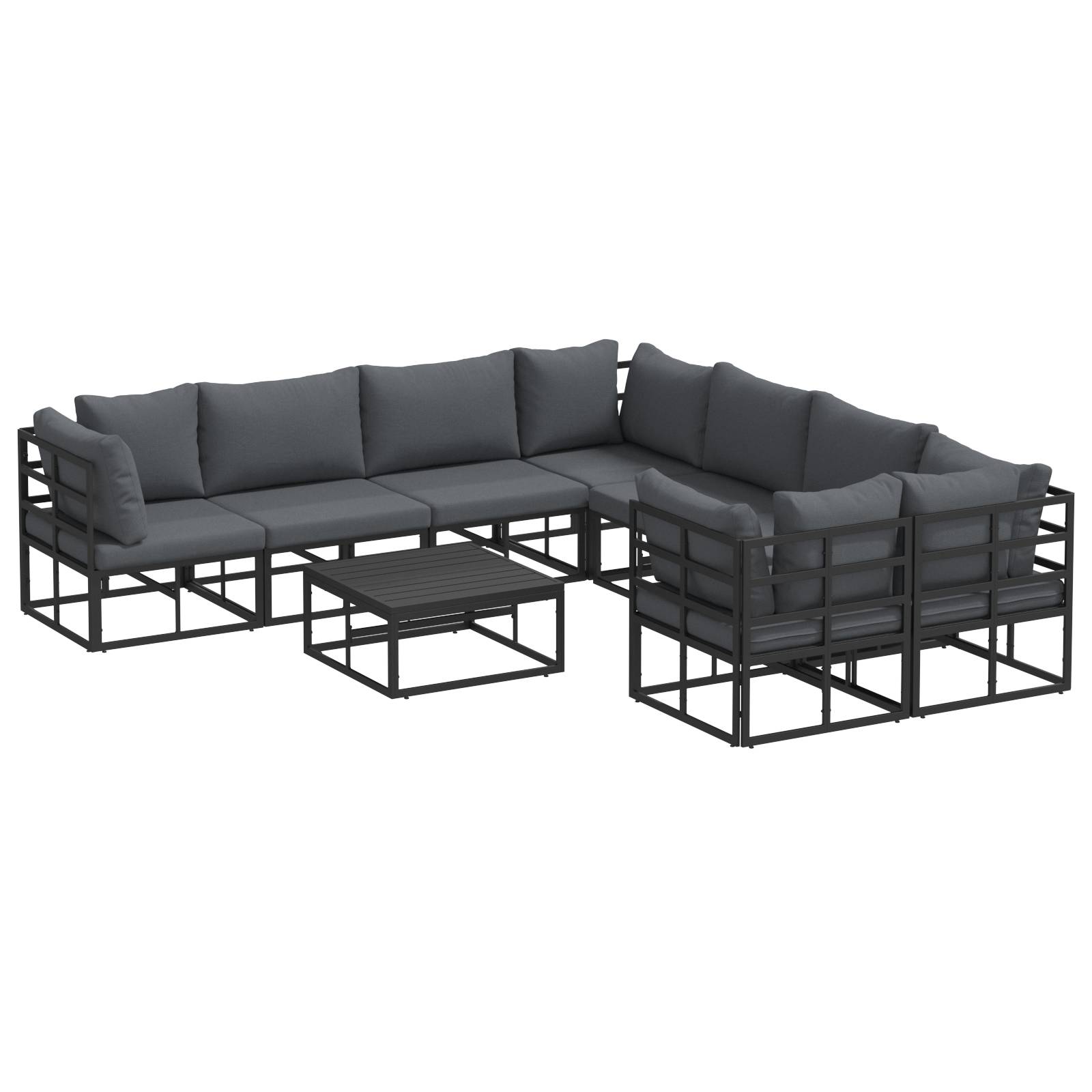 vidaXL Garten-Sofa-Set 9 pcs Schwarz 70 x 70 x 32 cm Aluminium