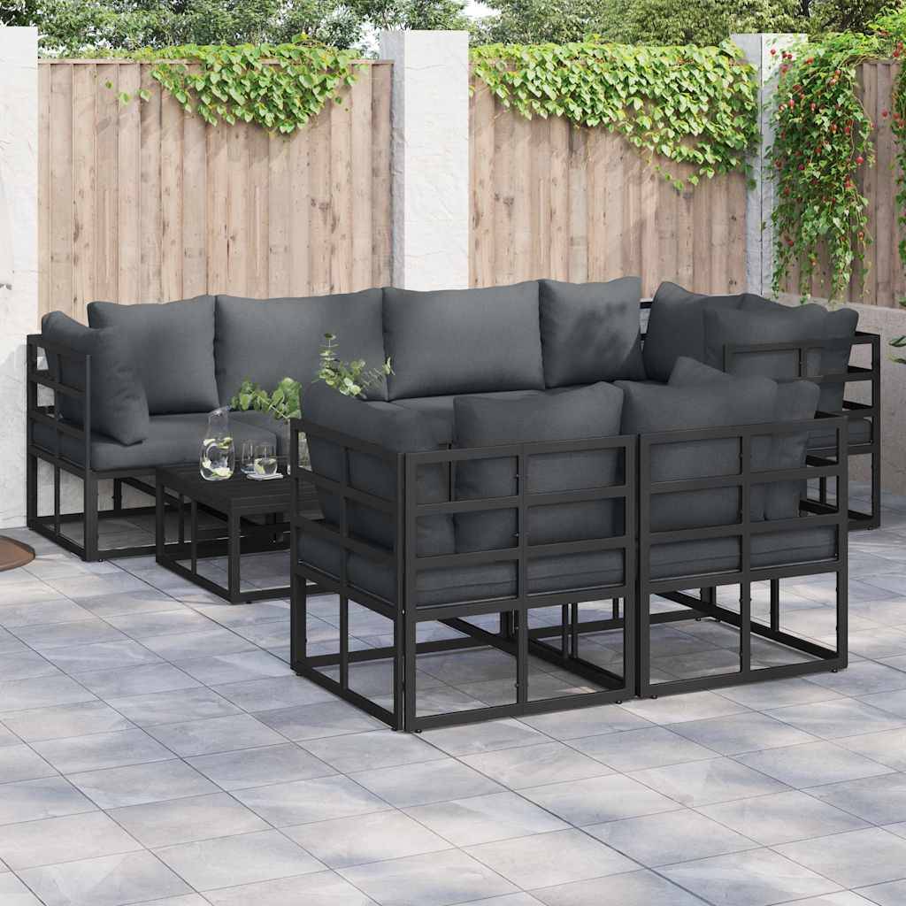 vidaXL Garten-Sofa-Set 7 pcs Schwarz 283 x 143 x 71 cm Aluminium