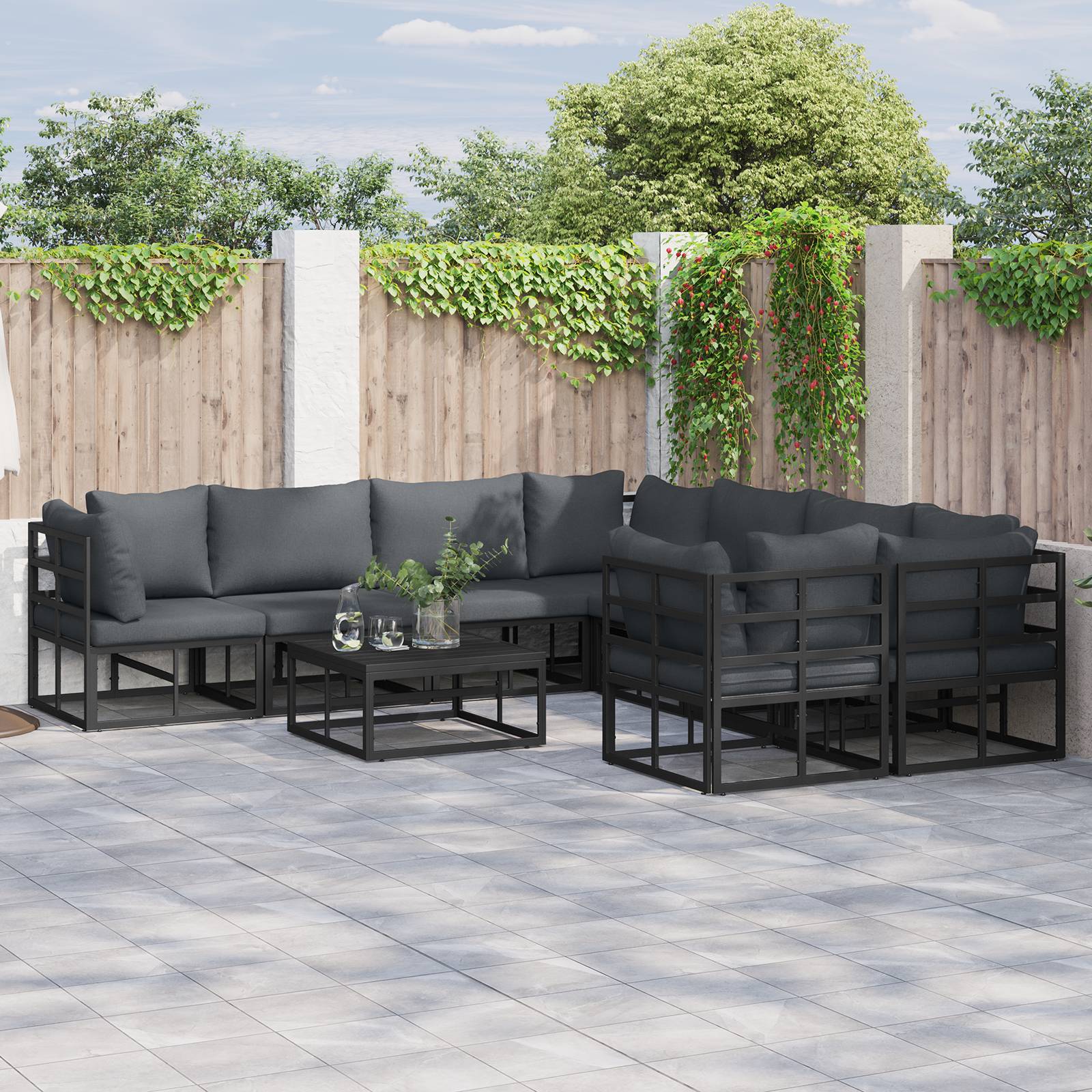 vidaXL Garten-Sofa-Set 8 pcs Schwarz 283 x 283 x 71 cm Aluminium