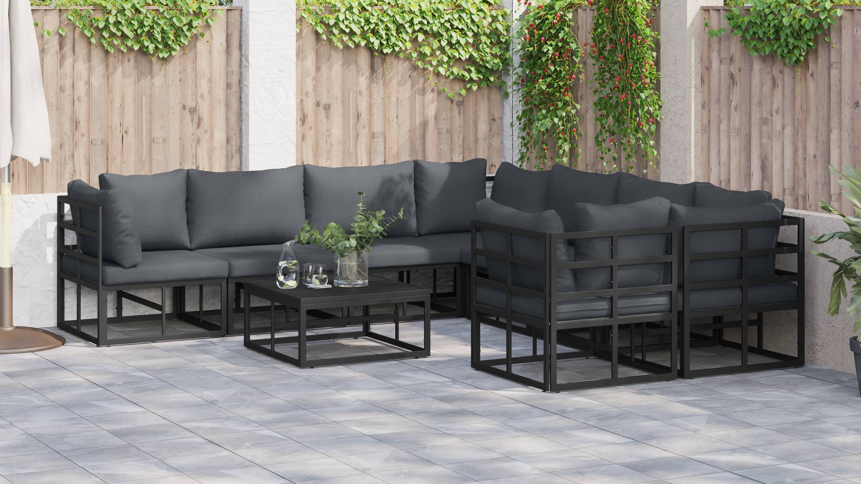 vidaXL Garten-Sofa-Set 8 pcs Schwarz 283 x 283 x 71 cm Aluminium