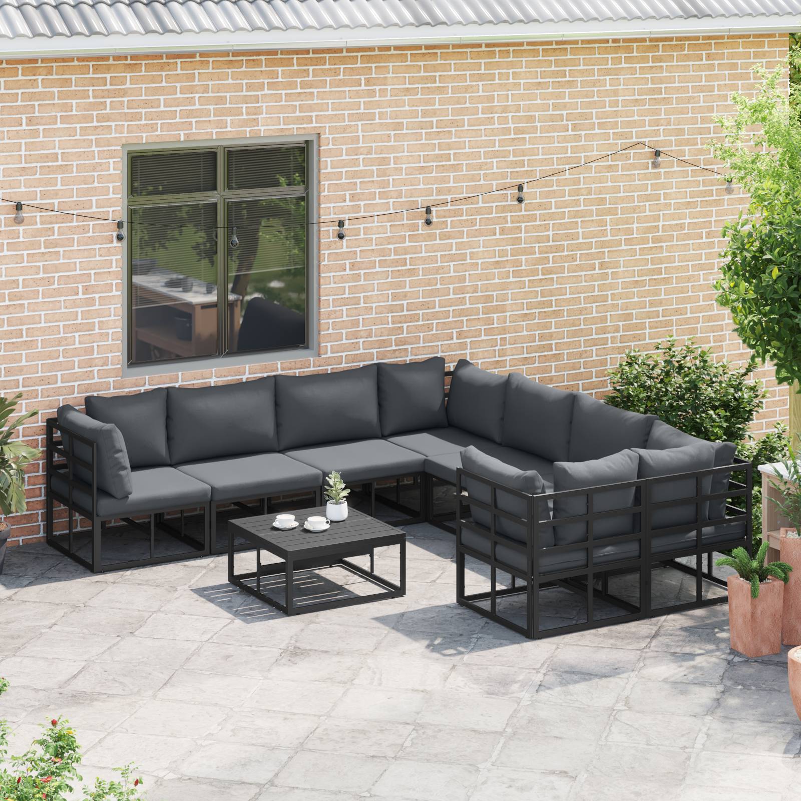 vidaXL Garten-Sofa-Set 8 pcs Schwarz 283 x 283 x 71 cm Aluminium