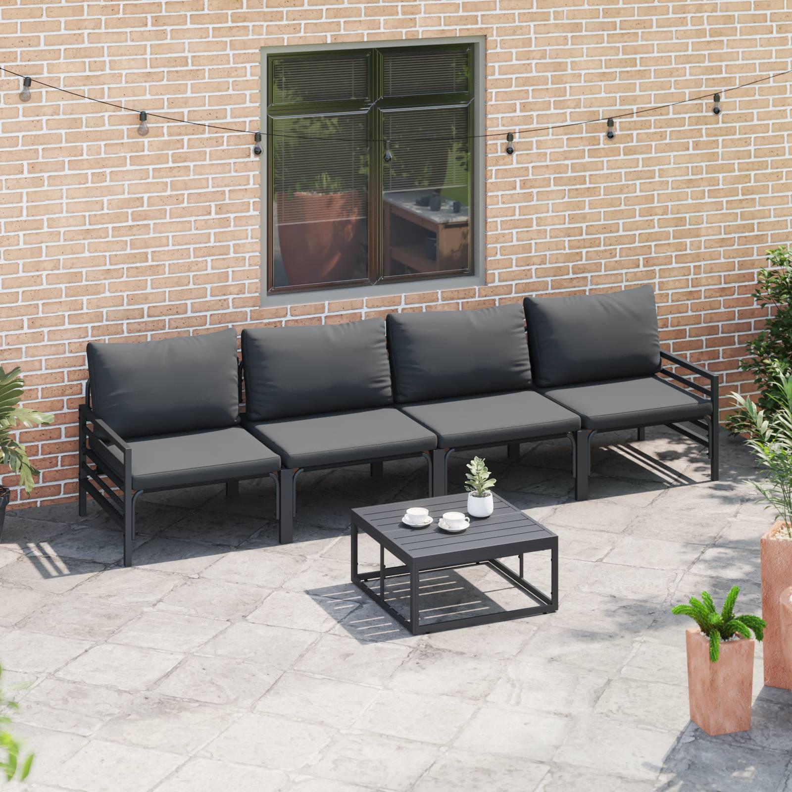 vidaXL Garten-Sofa-Set 4 pcs Anthrazit Stahl