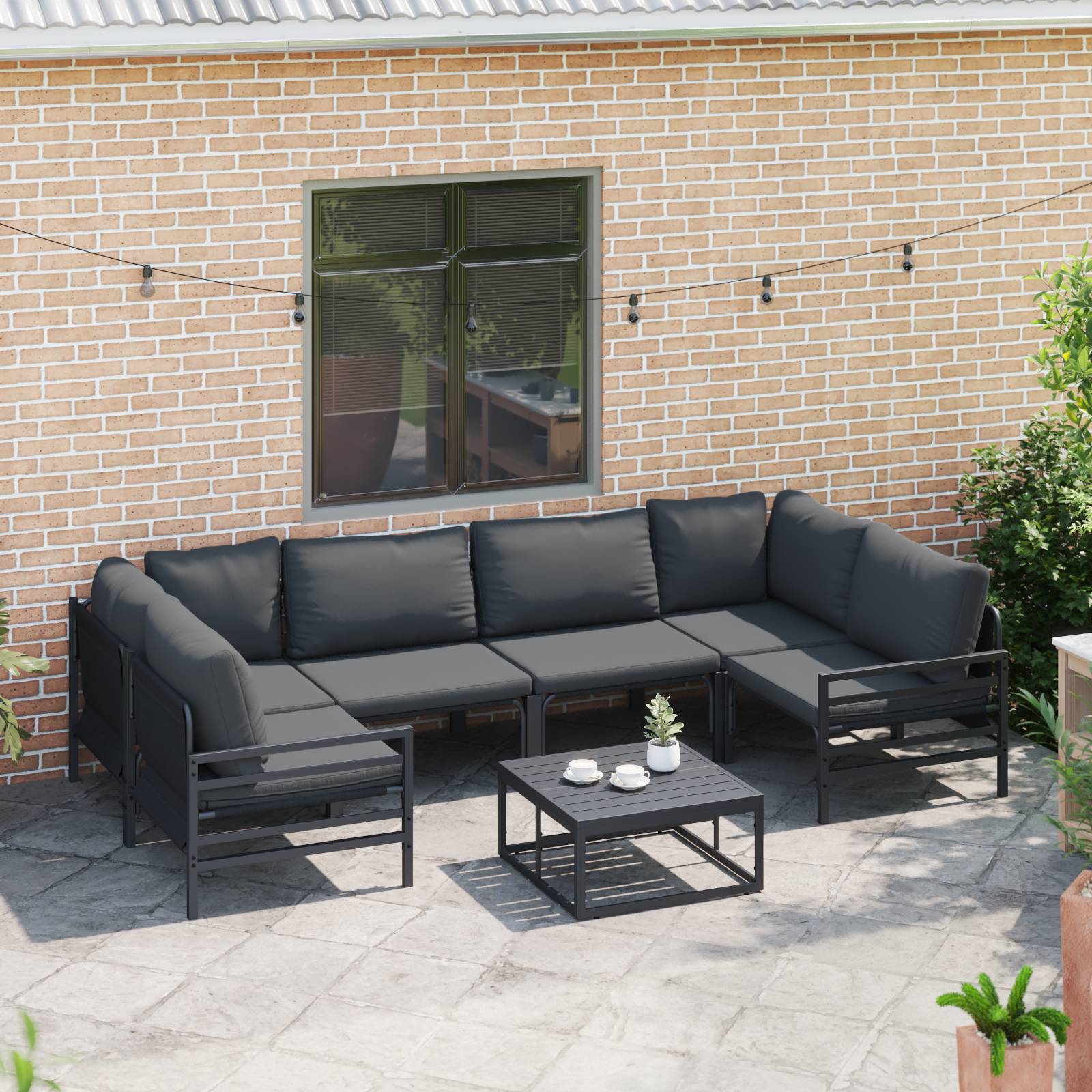vidaXL Garten-Sofa-Set 7 pcs Anthrazit Stahl