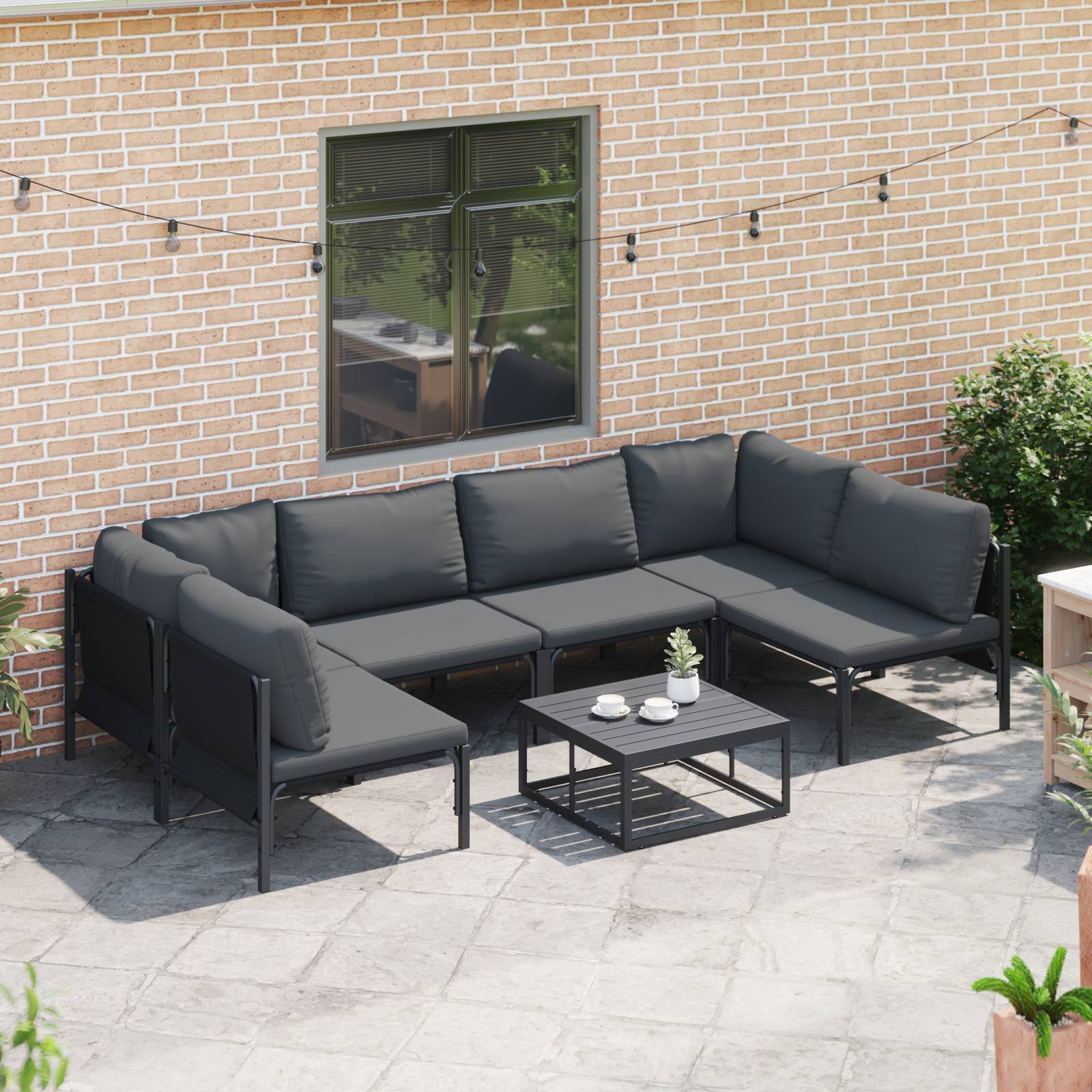 vidaXL Garten-Sofa-Set 7 pcs Anthrazit Stahl