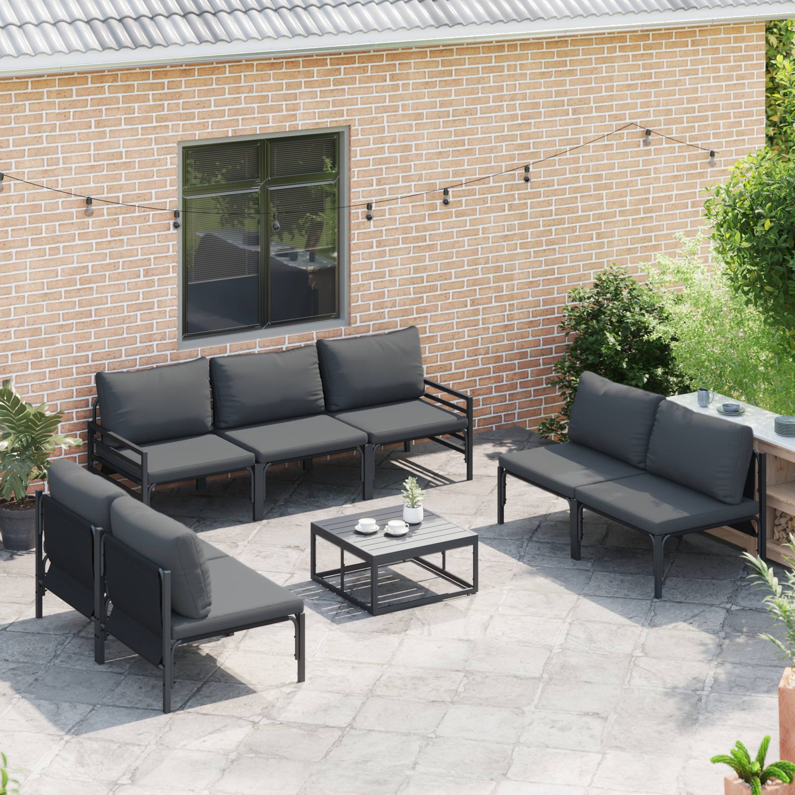 vidaXL Garten-Sofa-Set 8 pcs Anthrazit Stahl