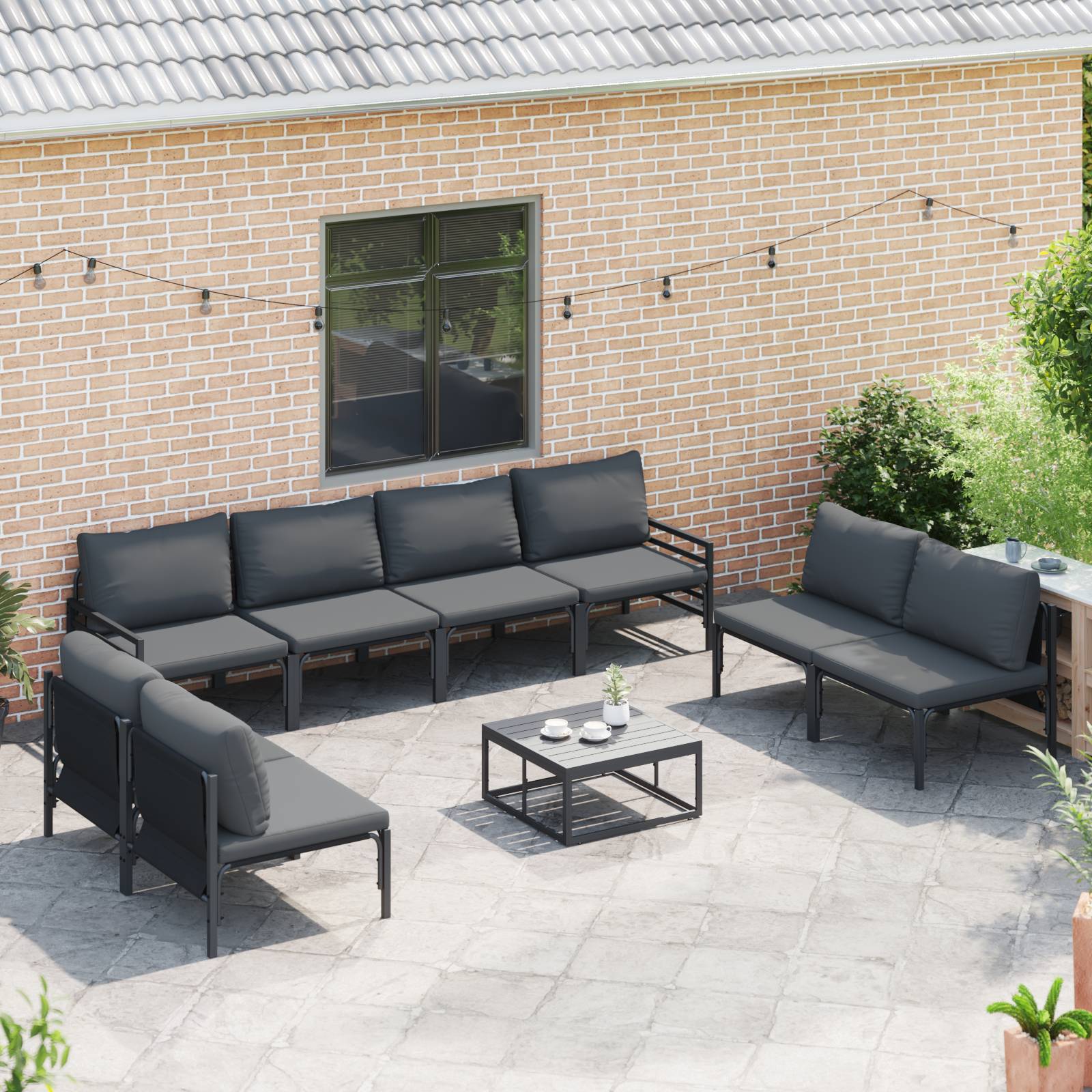 vidaXL Garten-Sofa-Set 9 pcs Anthrazit Stahl