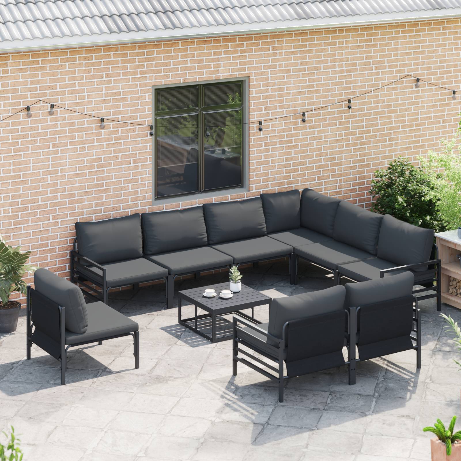 vidaXL Garten-Sofa-Set 10 pcs Anthrazit Stahl