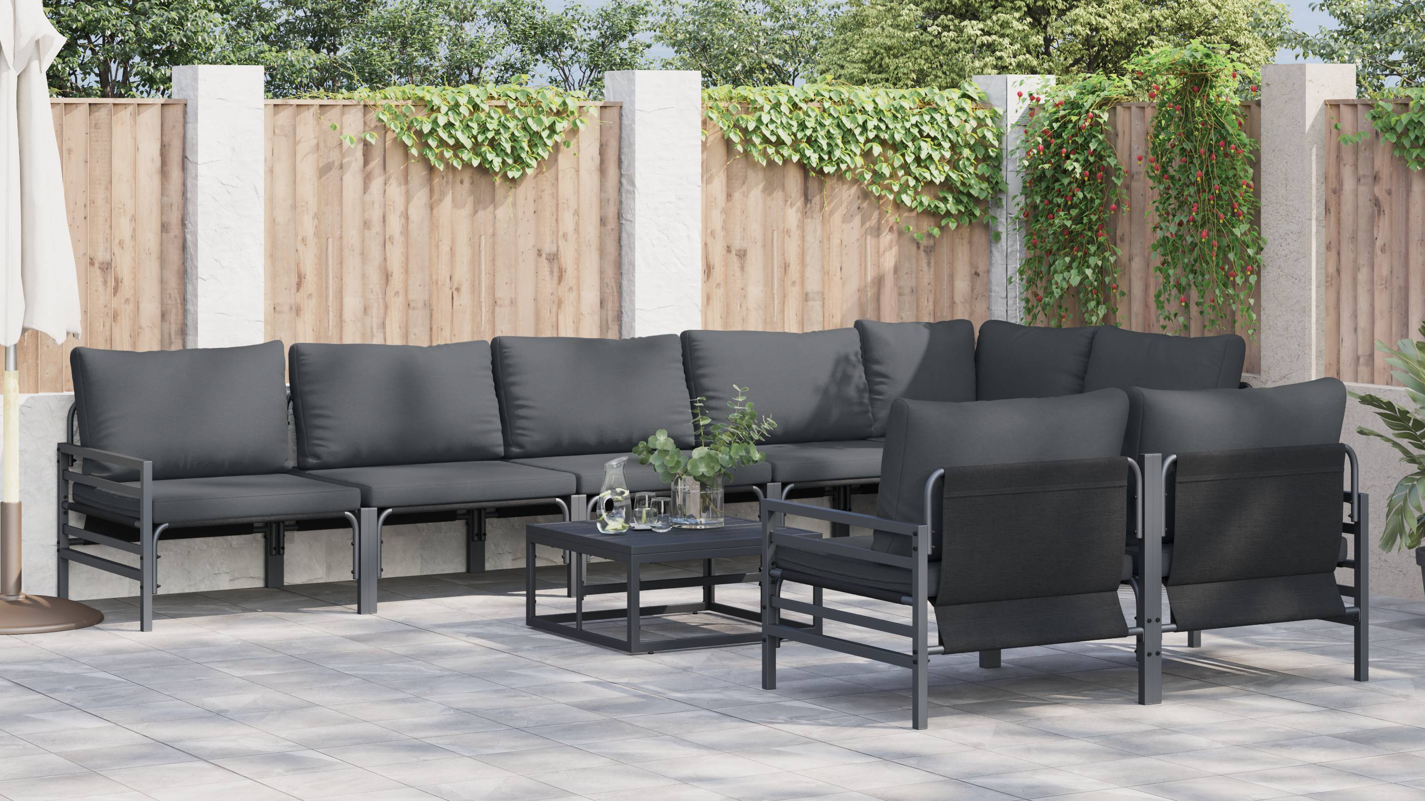 vidaXL Garten-Sofa-Set 9 pcs Anthrazit Stahl