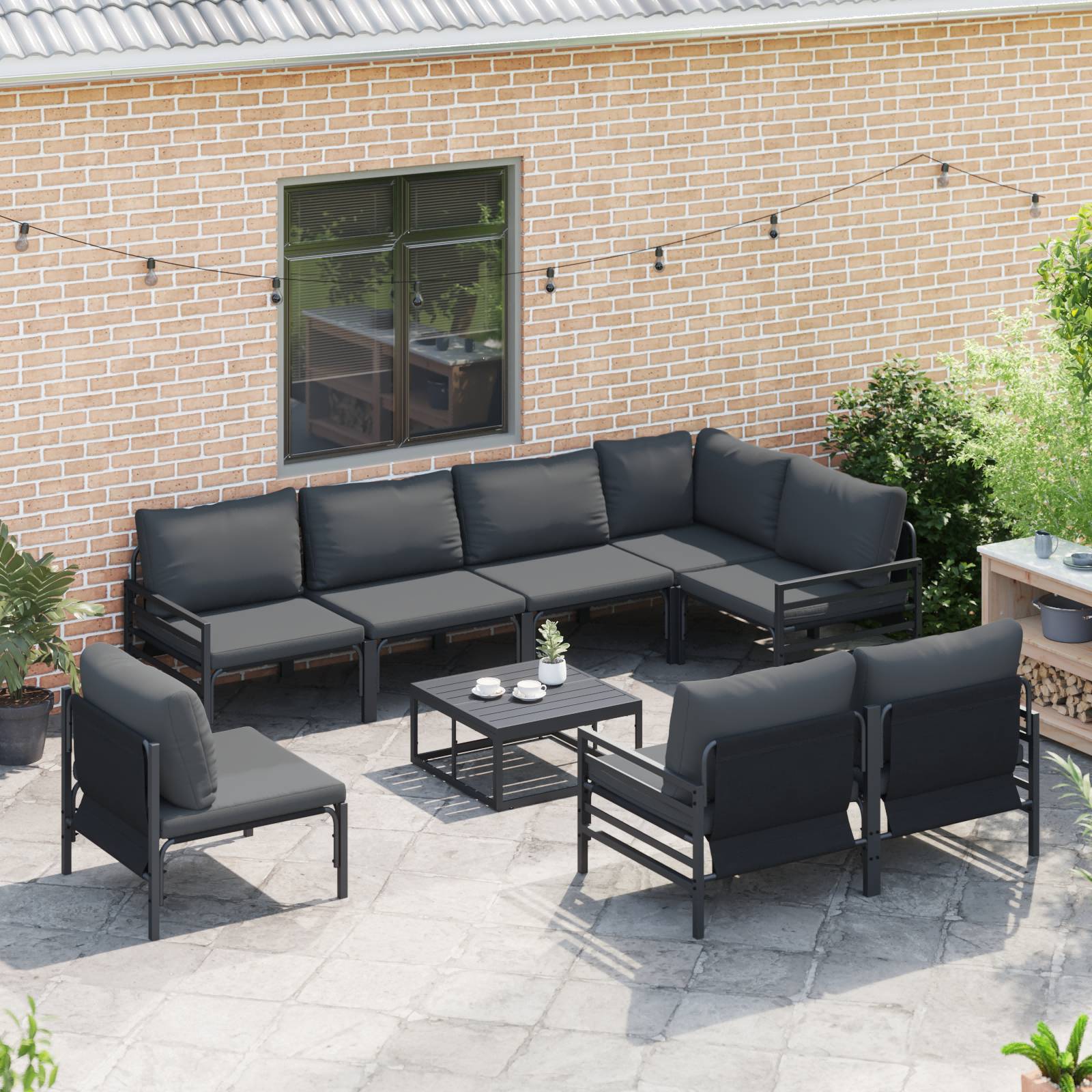 vidaXL Garten-Sofa-Set 9 pcs Anthrazit Stahl